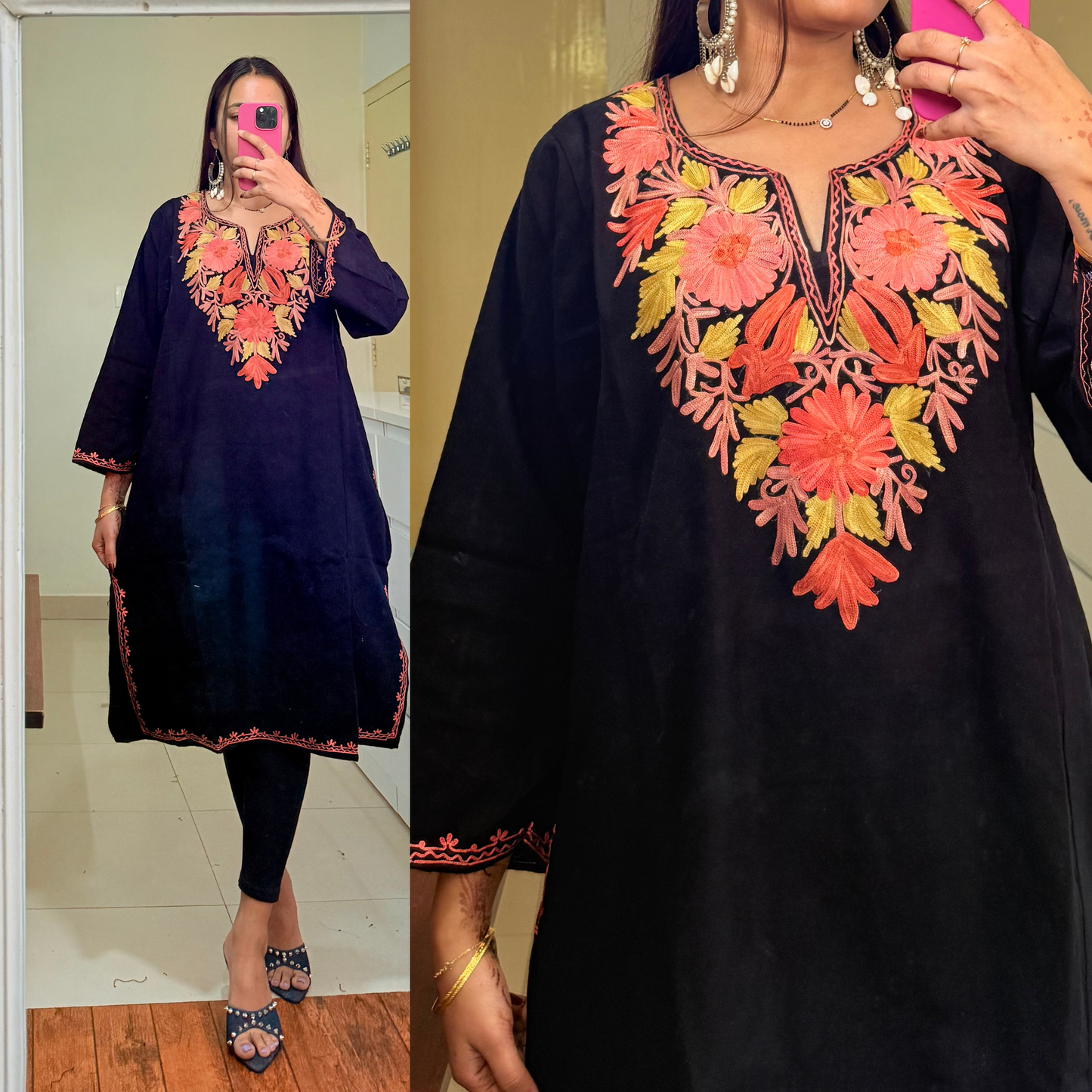 Noori Woollen Kashmiri Pheran-Black