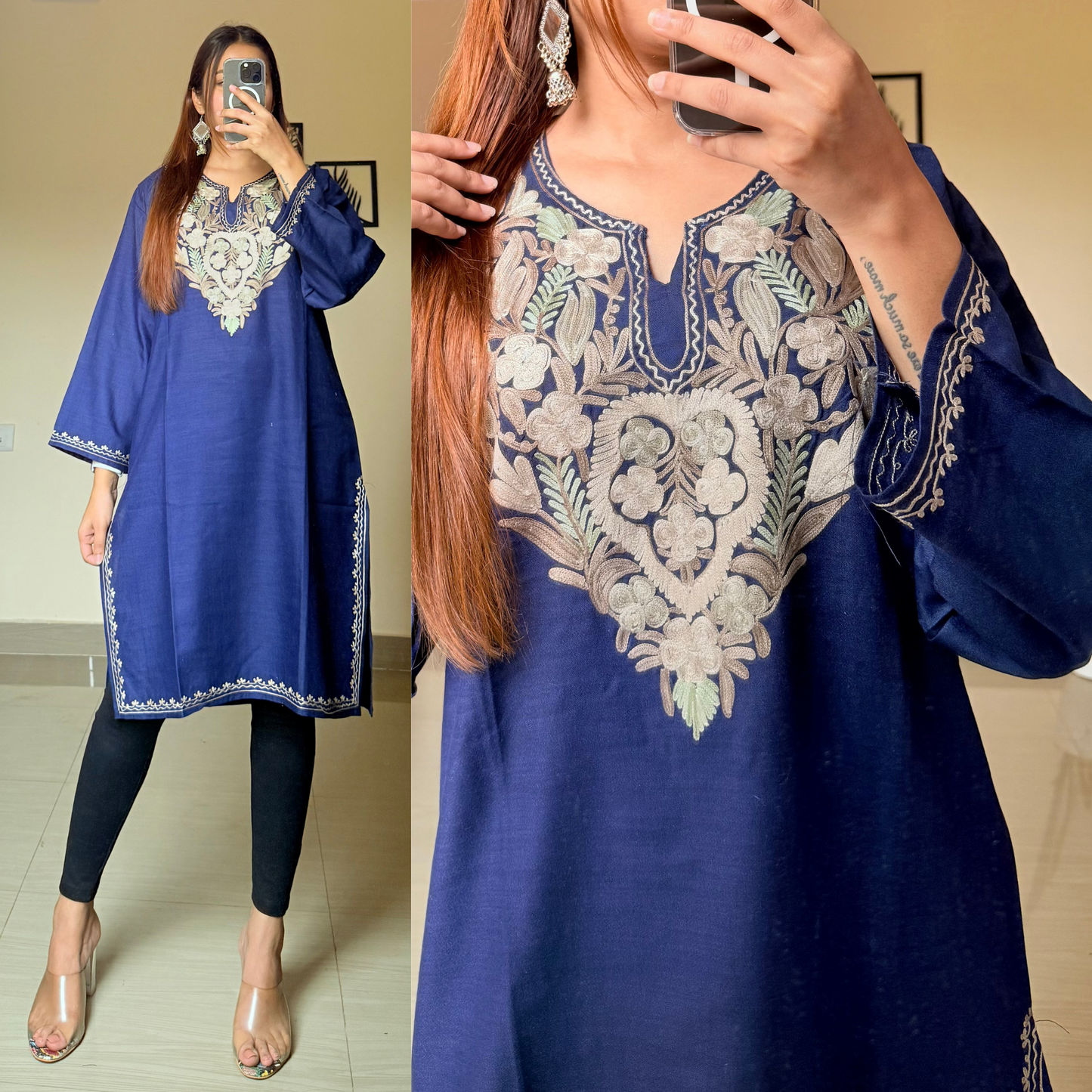 Sufiyana Kashmiri Kurti- Navy Blue