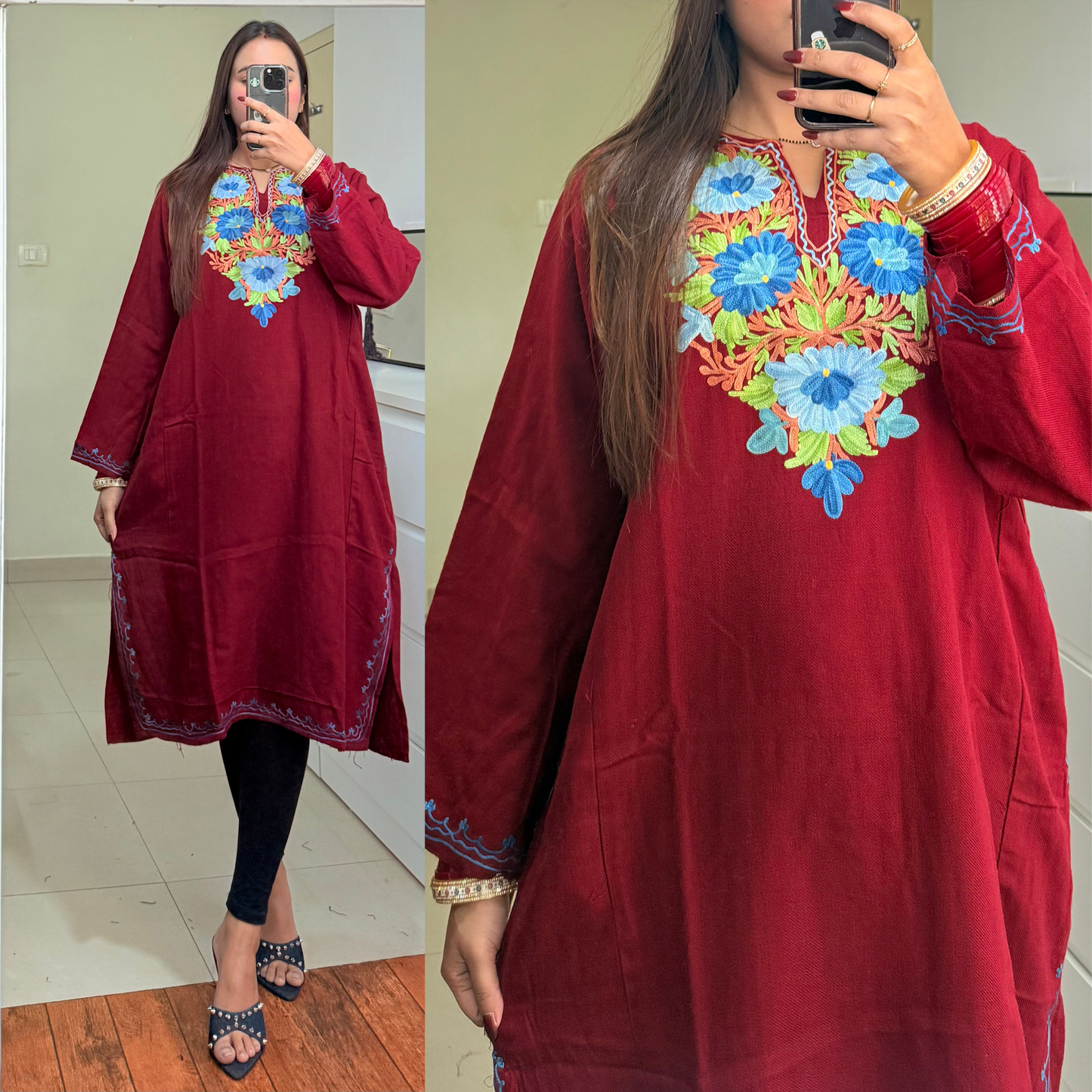 Noori Woolen Kashmiri Pheran- Maroon
