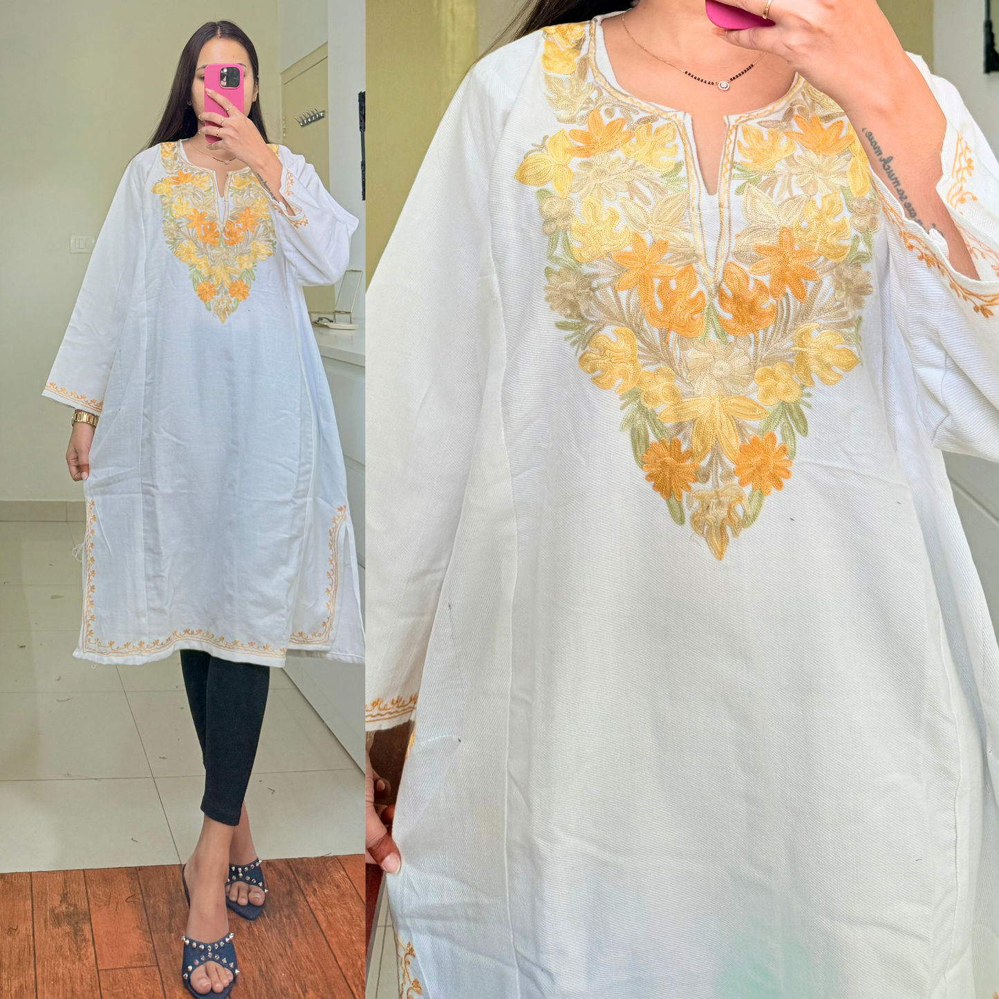 Noori Woollen Kashmiri Pheran- White