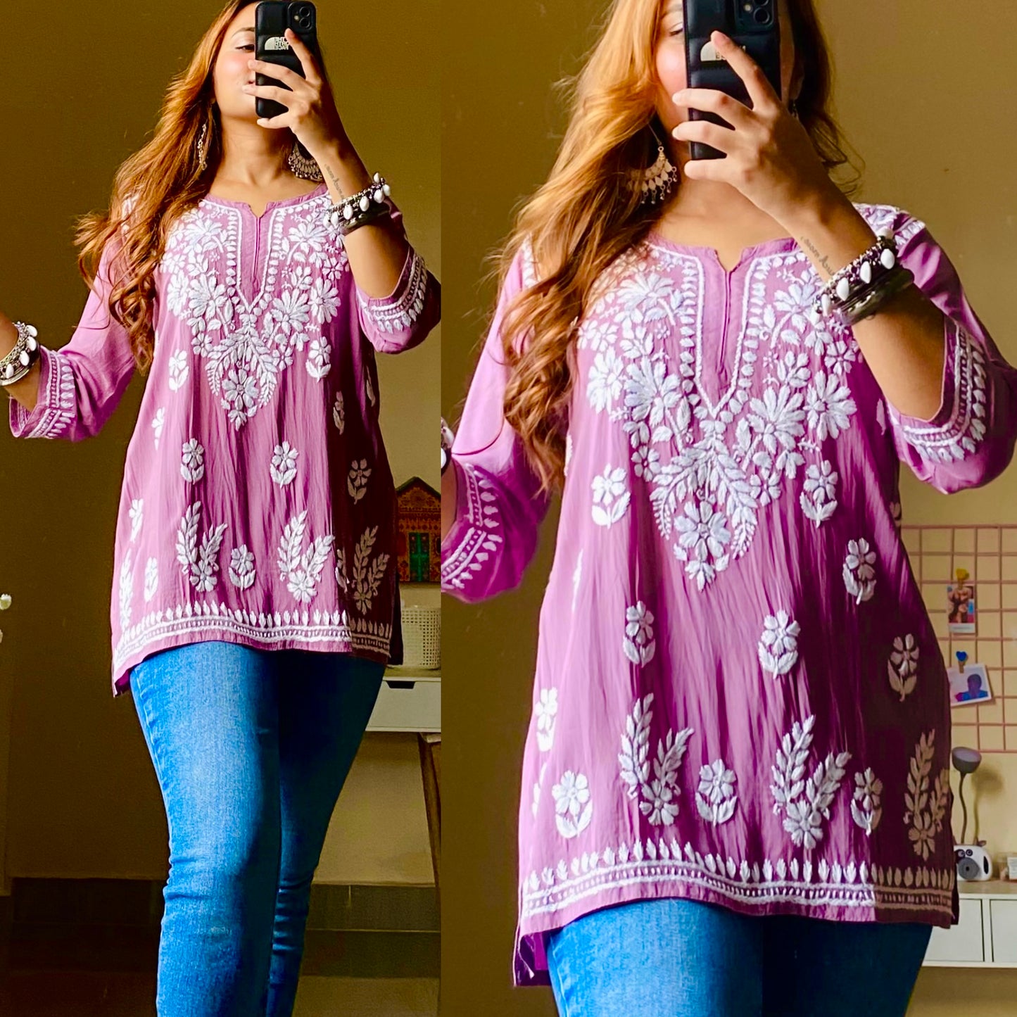 Rini Modal Chikankari Top-Mauve