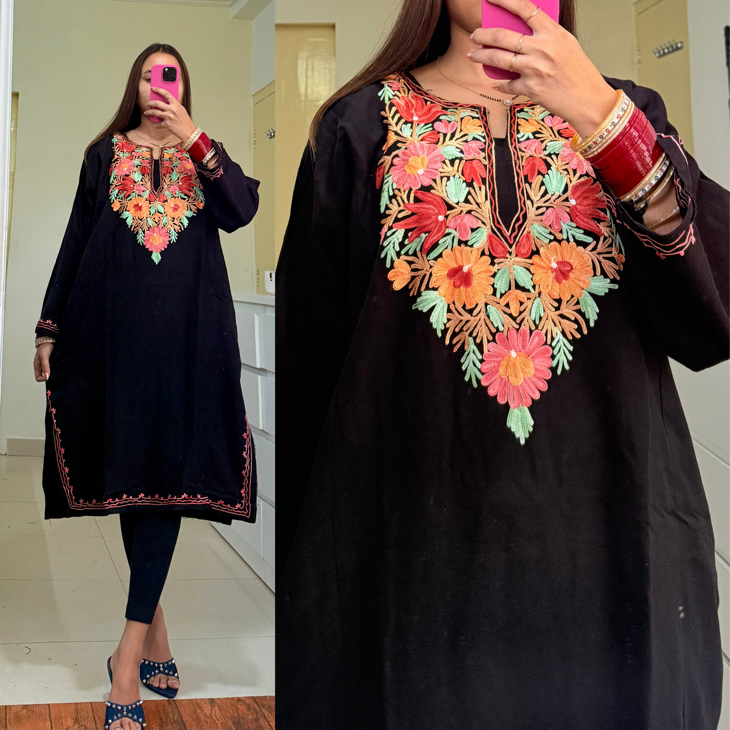 Noori Woolen Kashmiri Pheran- Black