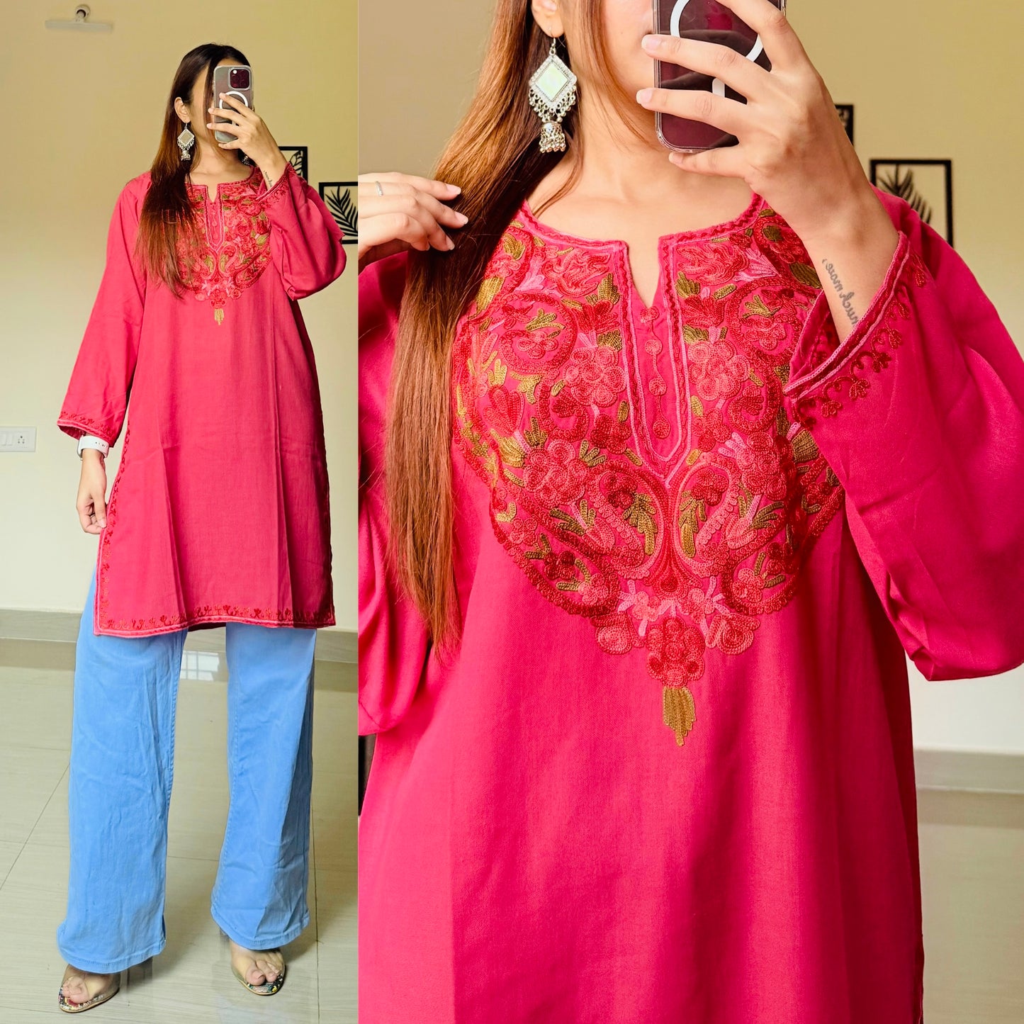 Nora Short Kashmiri Kurti- Pink