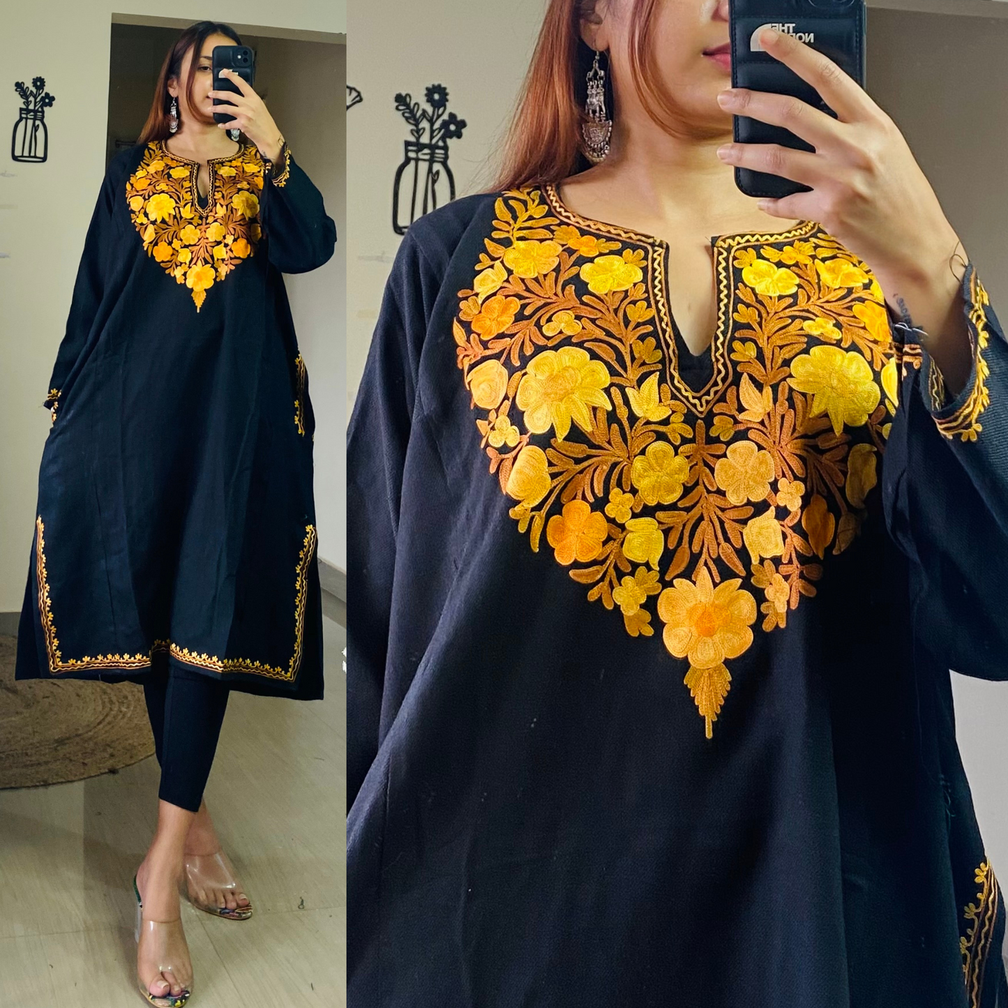 Noori Woolen Kashmiri Pheran- Black