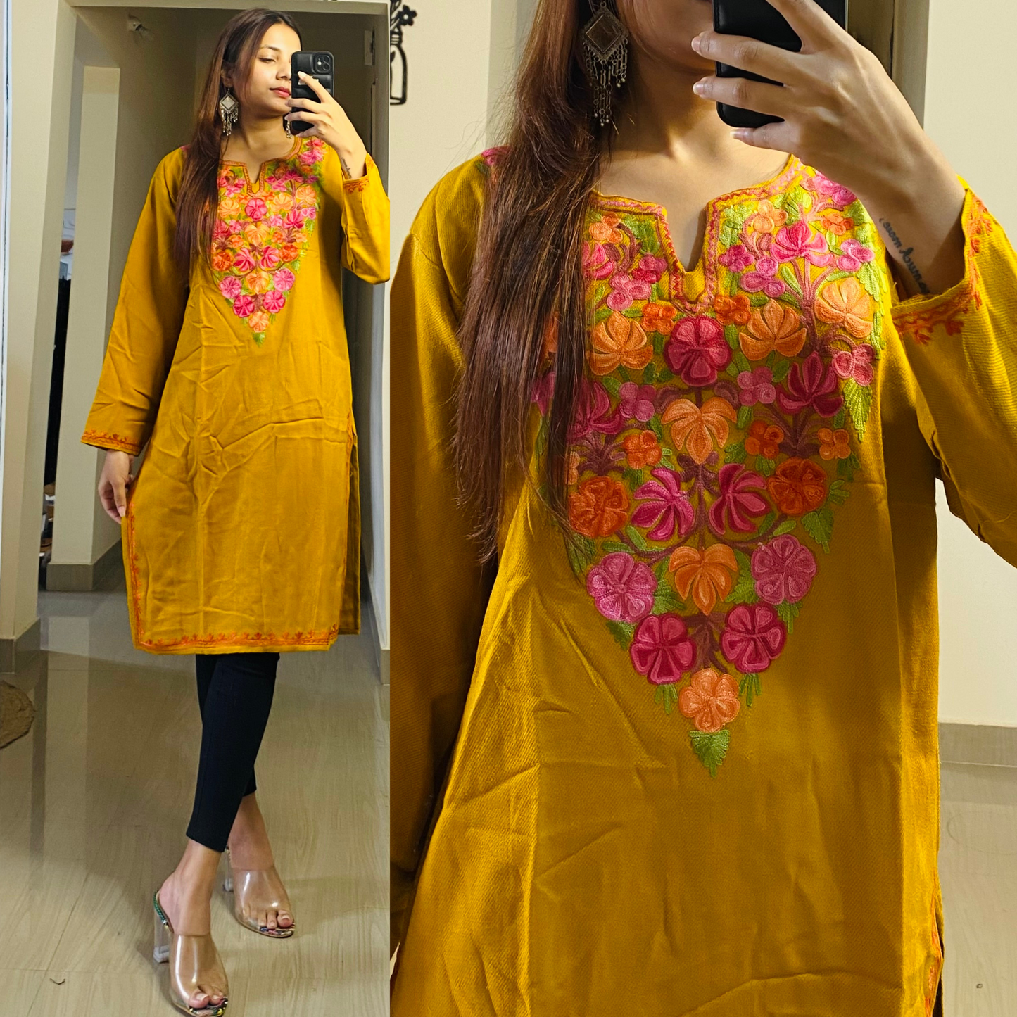 Gauhar Woollen Kashmiri Kurti-Mustard Yellow