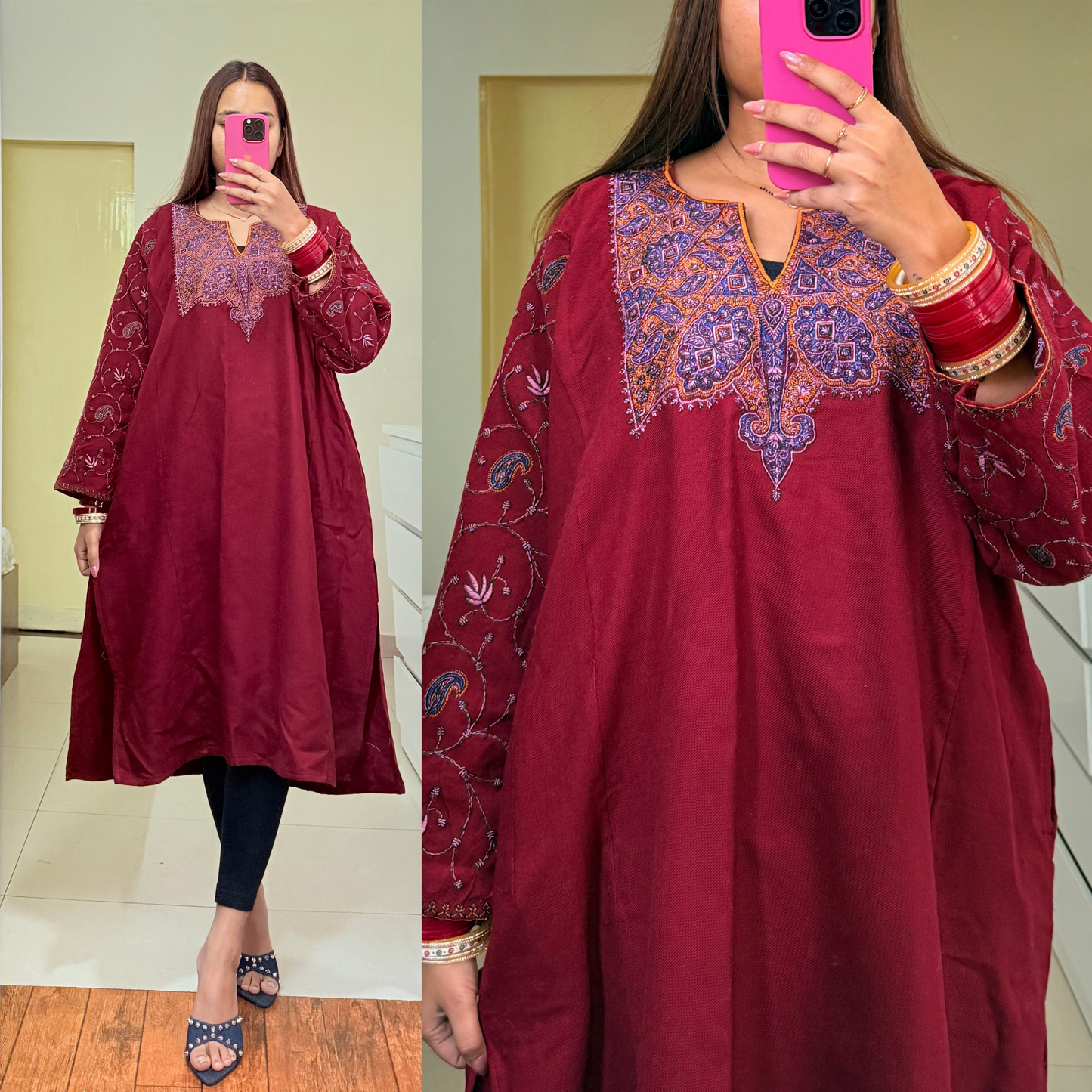 Fitoor Woollen Kashmiri Pheran- Maroon