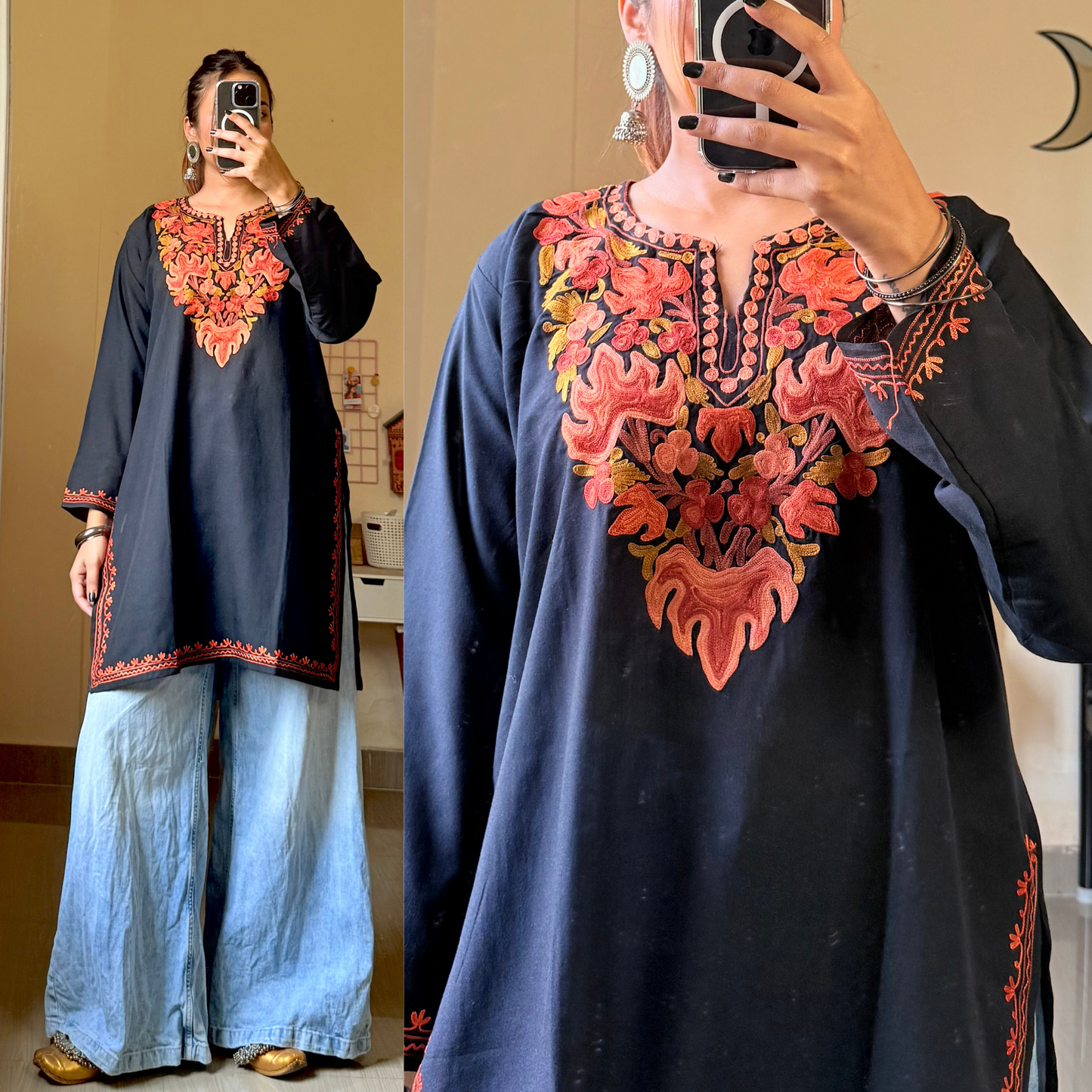Sufiyana Kashmiri Kurti- Black