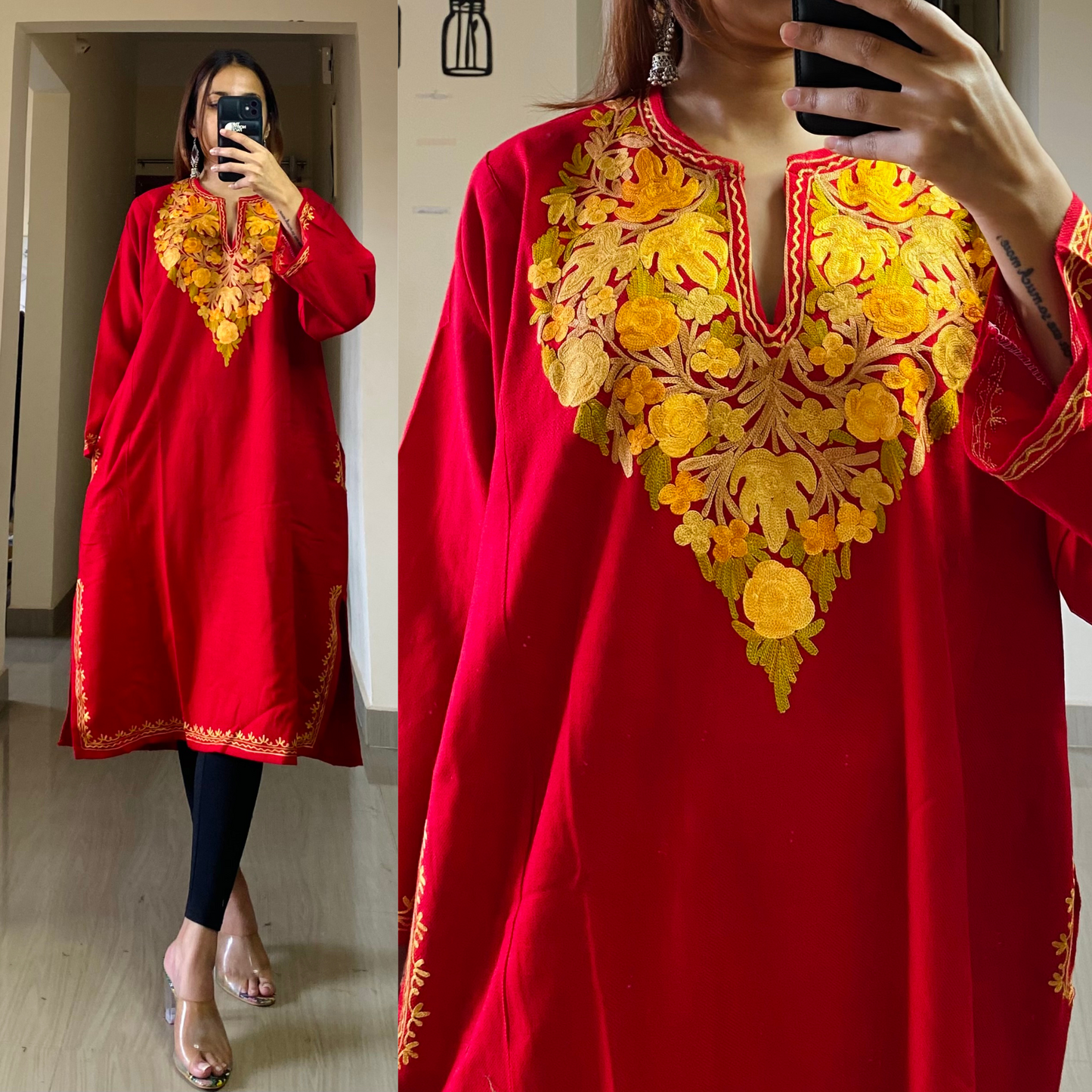 Noori Woolen Kashmiri Pheran- Red