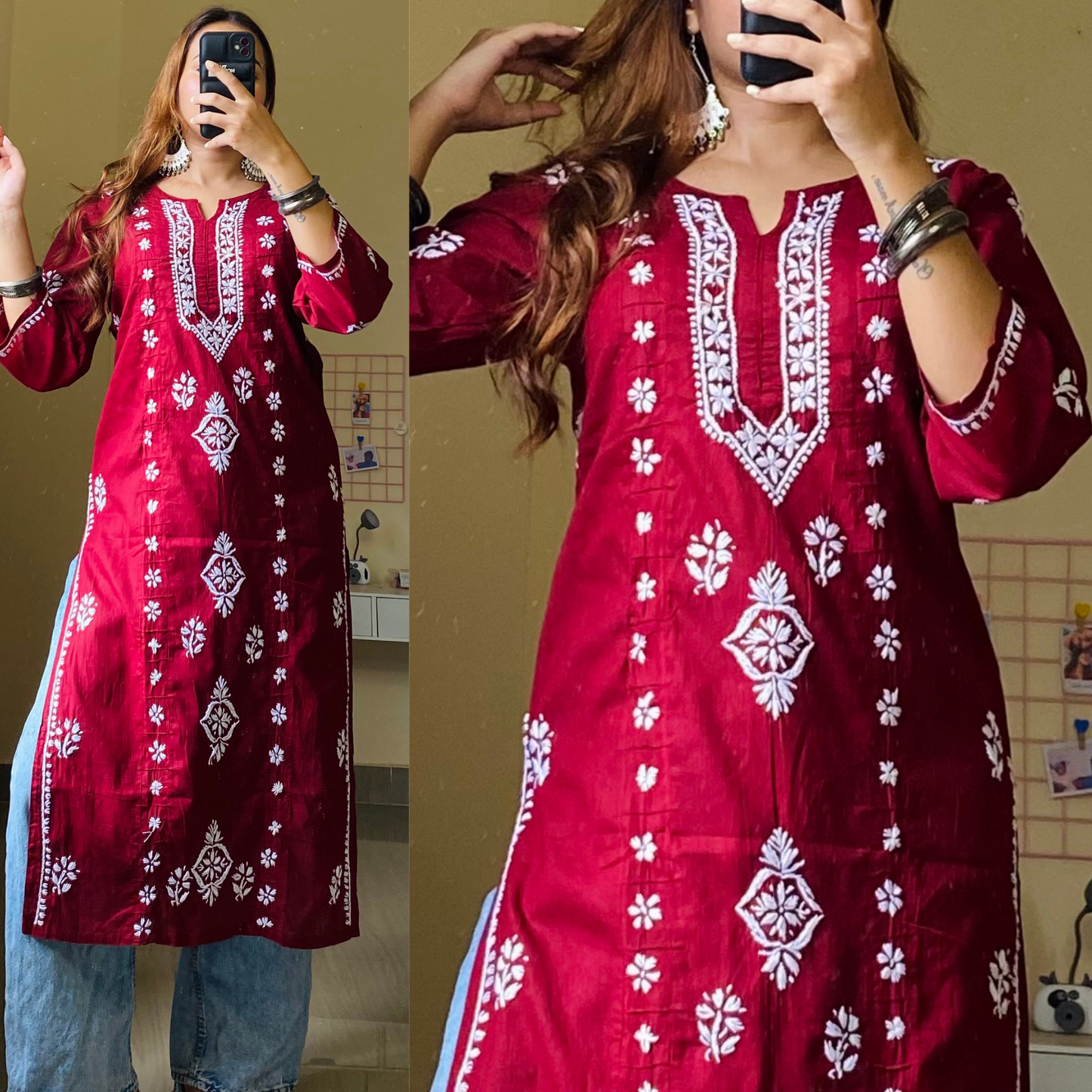 Rubi Cotton Chikankari Kurti-Brown