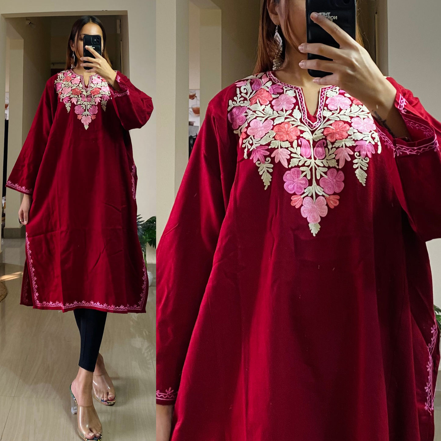 Noori Woolen Kashmiri Pheran-Maroon