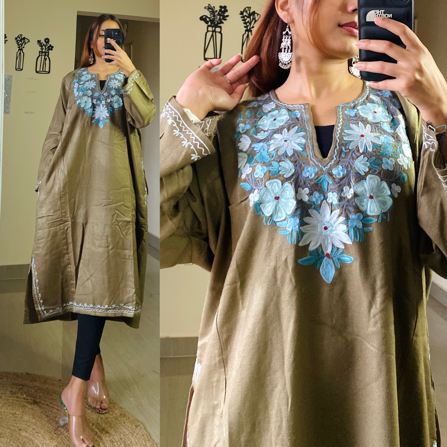 Noori Woolen Kashmiri Pheran-Grey