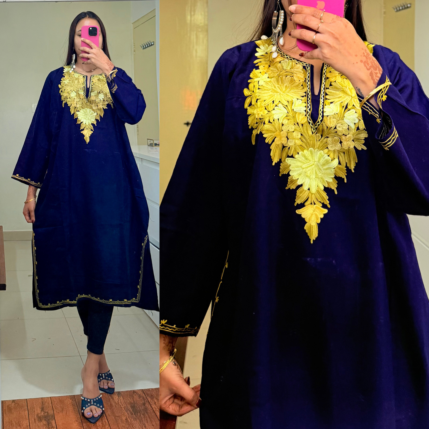 Noori Woollen Kashmiri Pheran-Navy Blue