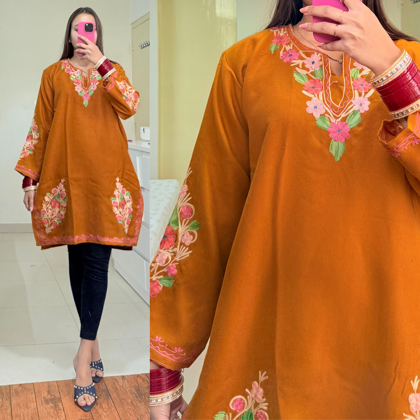 Zooni Woollen Kashmiri Kurti-Mustard Yellow