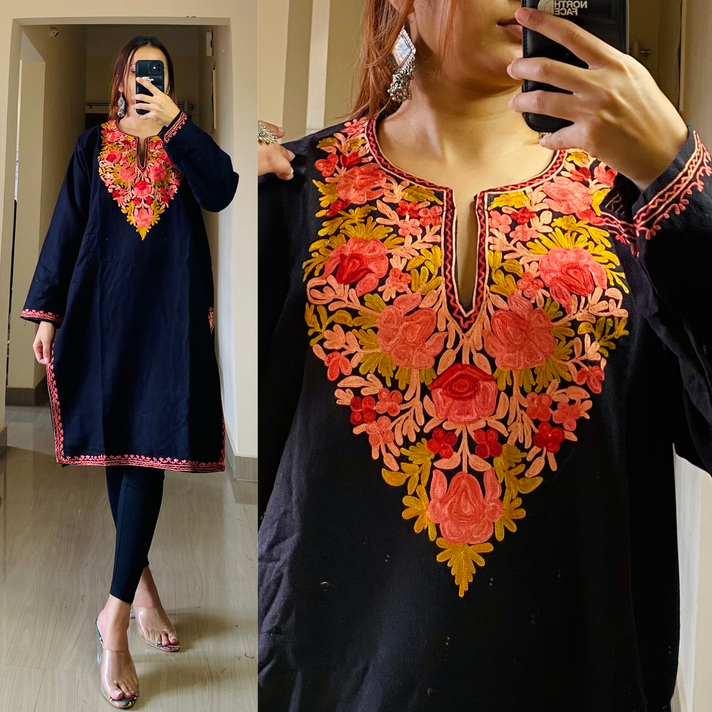 Gauhar Woollen Kashmiri Kurti-Black