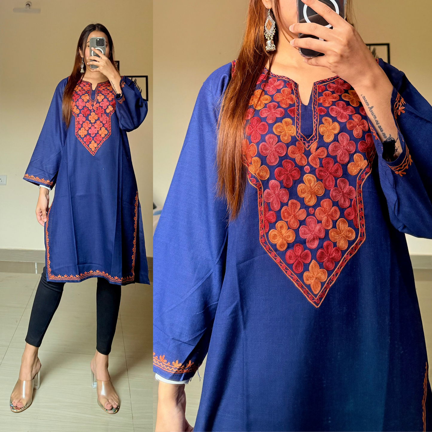 Sufiyana Kashmiri Kurti- Navy Blue