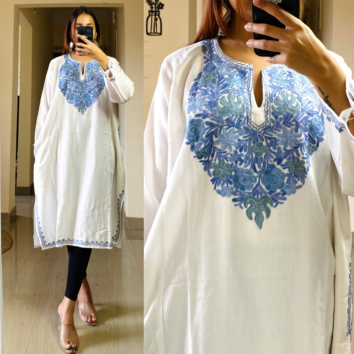 Noori Woolen Kashmiri Pheran- White