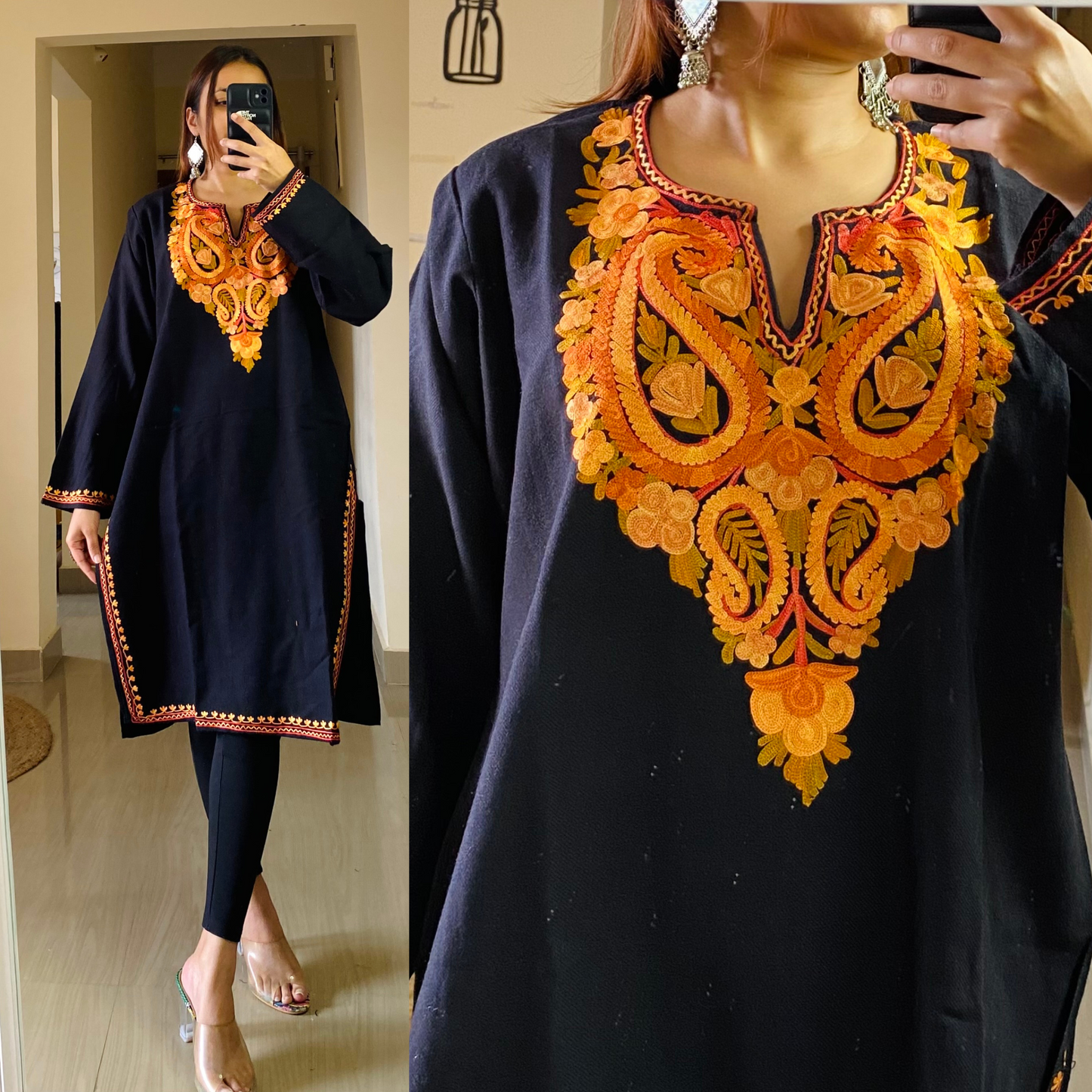 Gauhar Woollen Kashmiri Kurti-Black