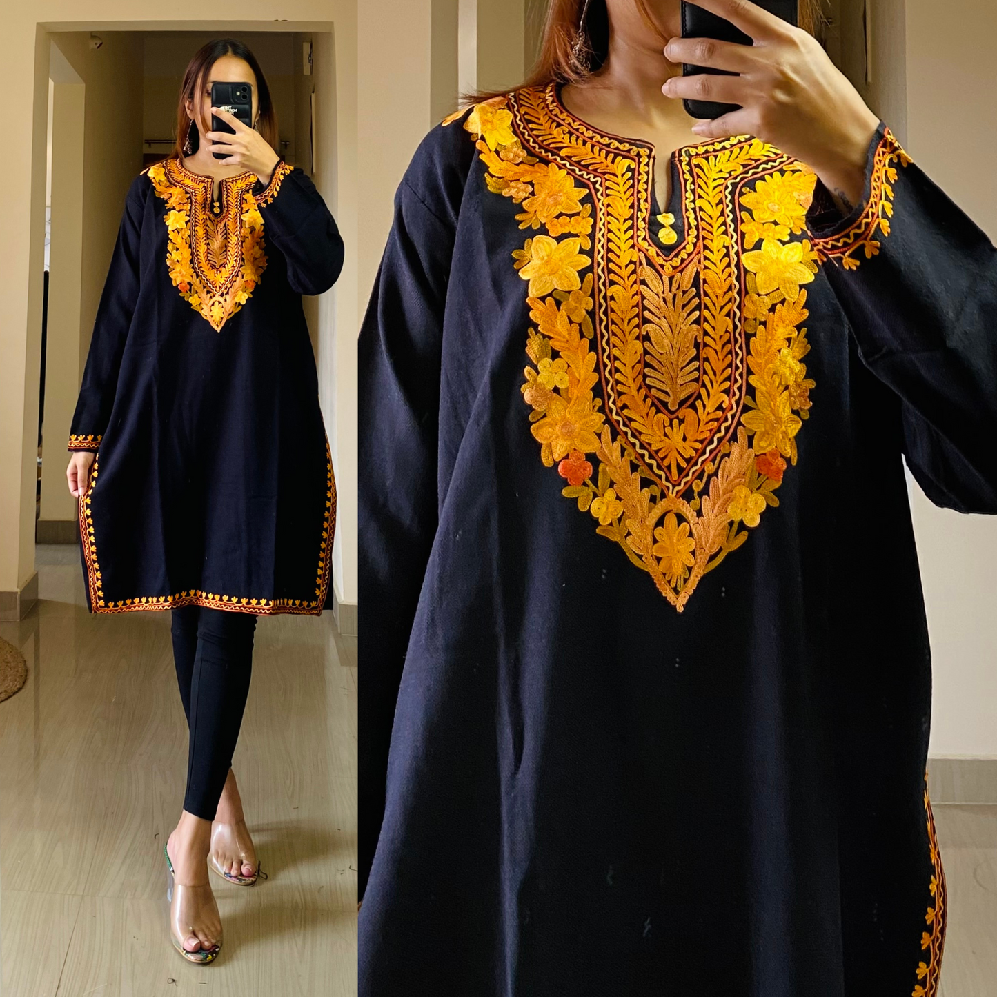 Gauhar Woollen Kashmiri Kurti-Black