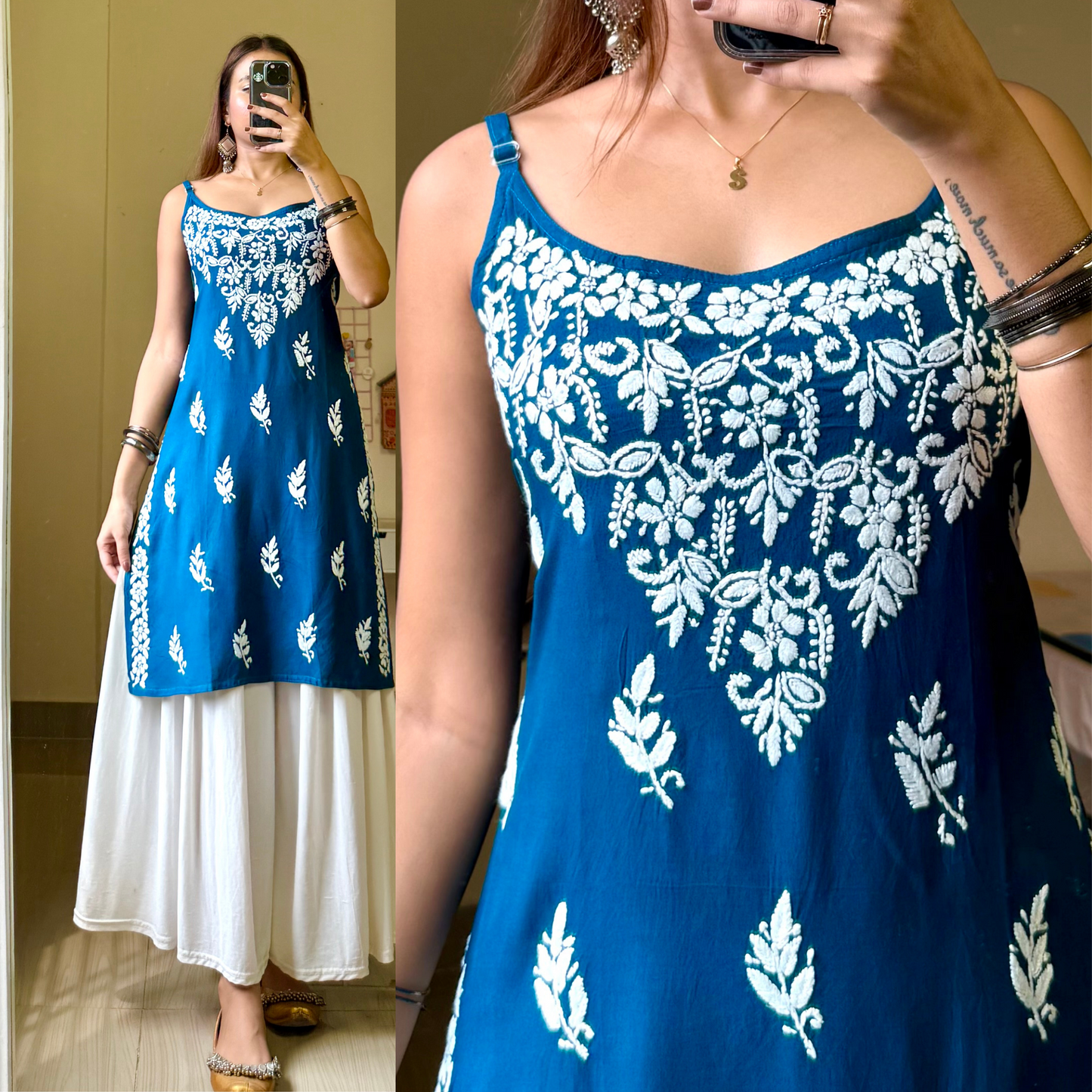 Sitara Noodle Strap Chikankari-Blue