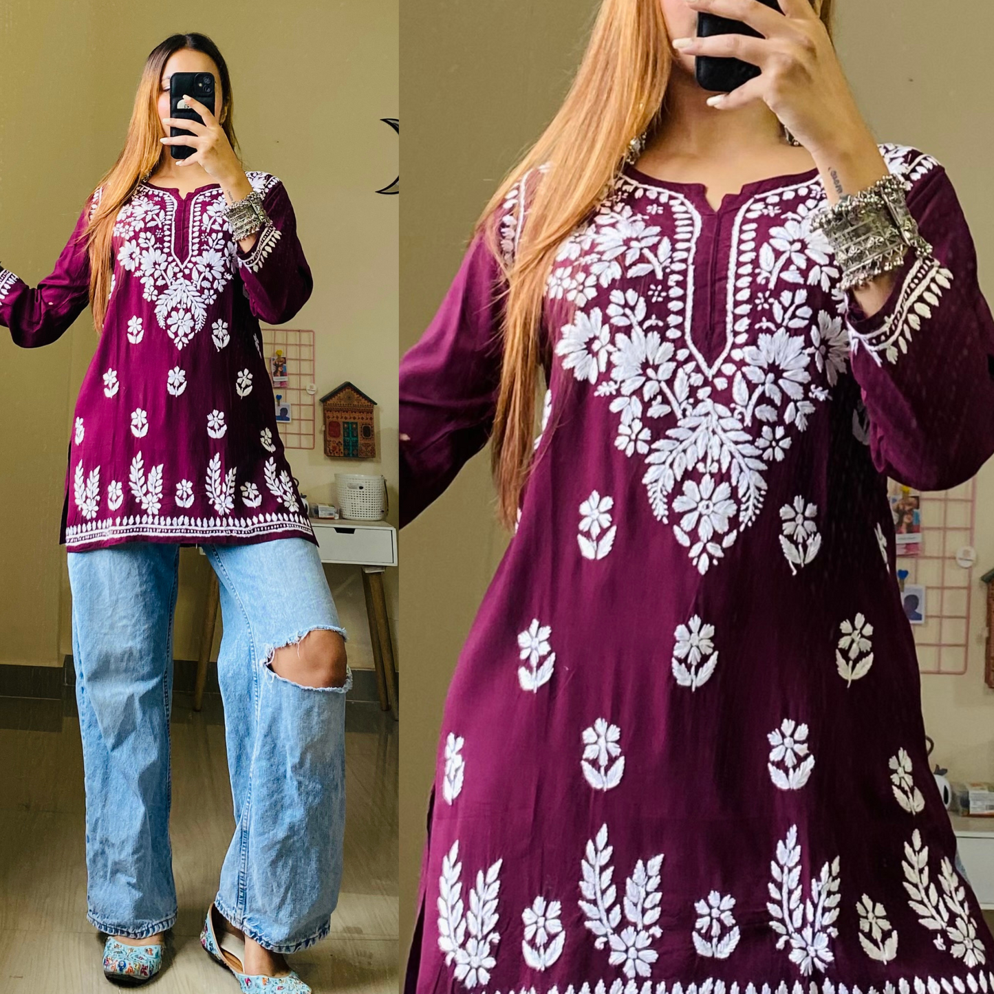Rini Modal Chikankari Top-Wine