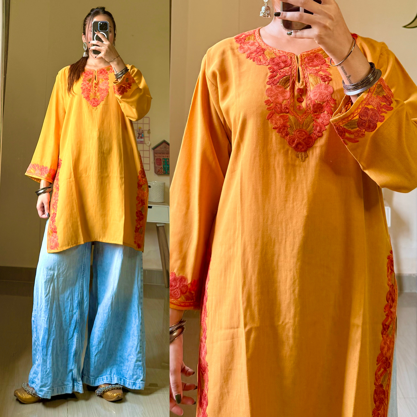 Sufiyana Kashmiri Kurti- Mustard Yellow