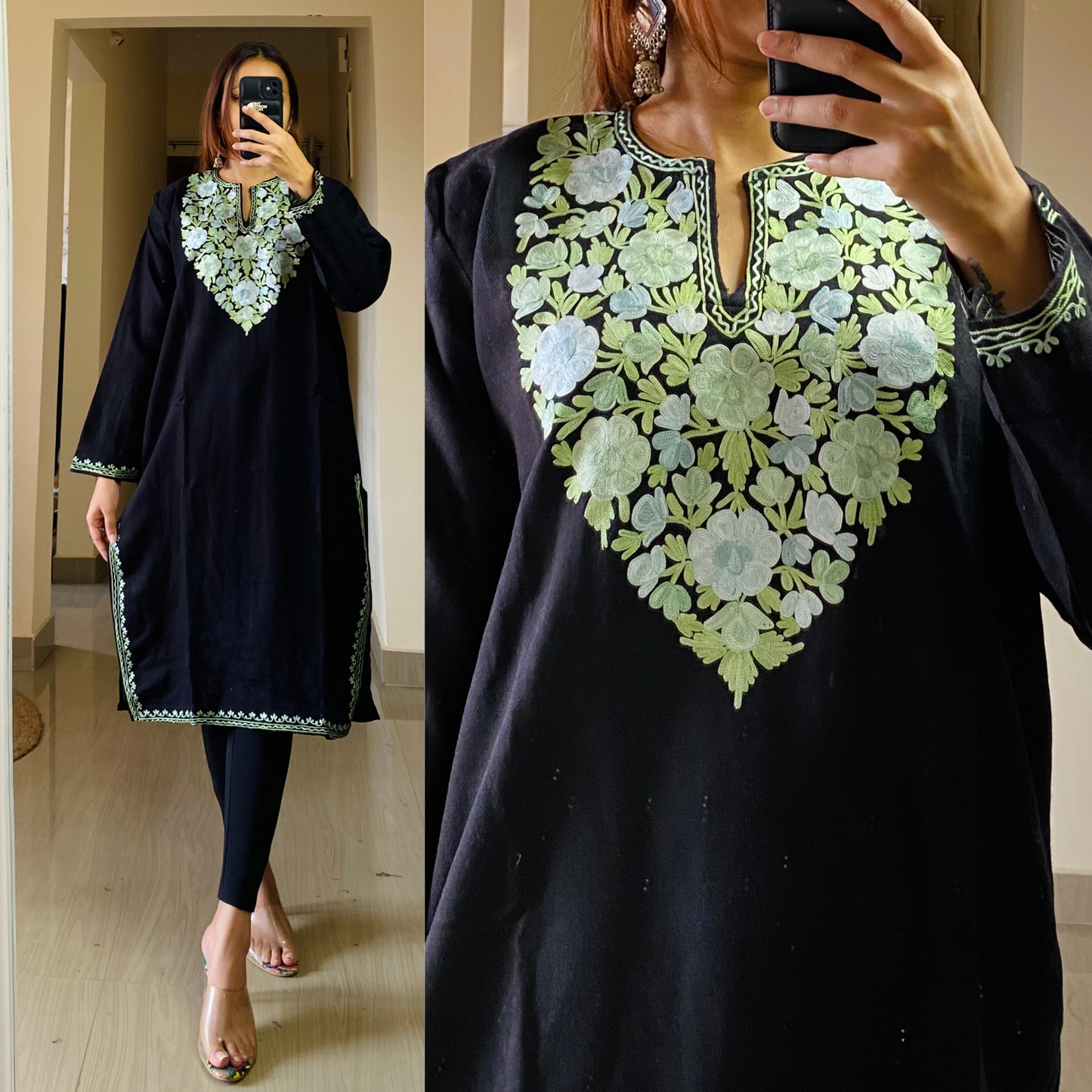Gauhar Woollen Kashmiri Kurti-Black