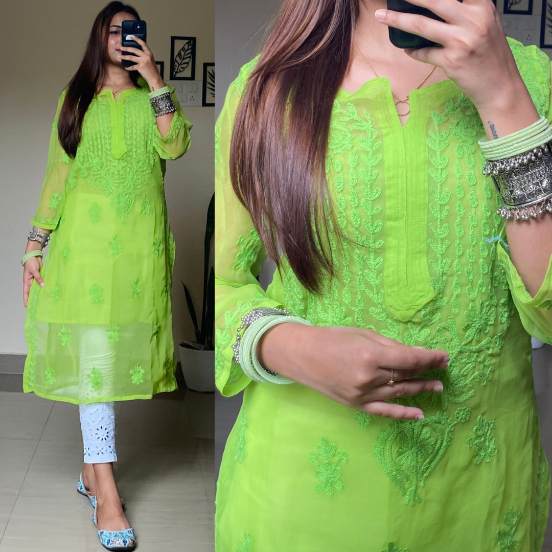 Aari work Georgette Kurti