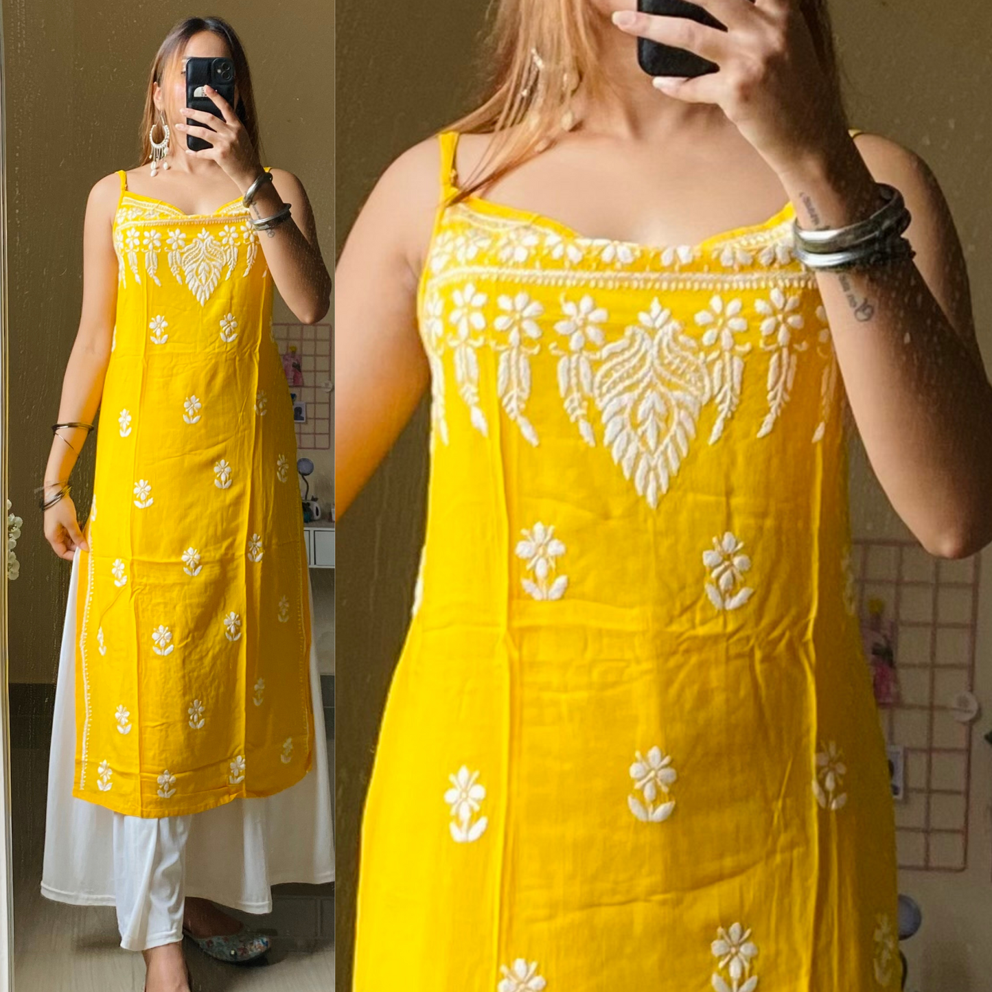 Palak Noodle Chikankari Kurti