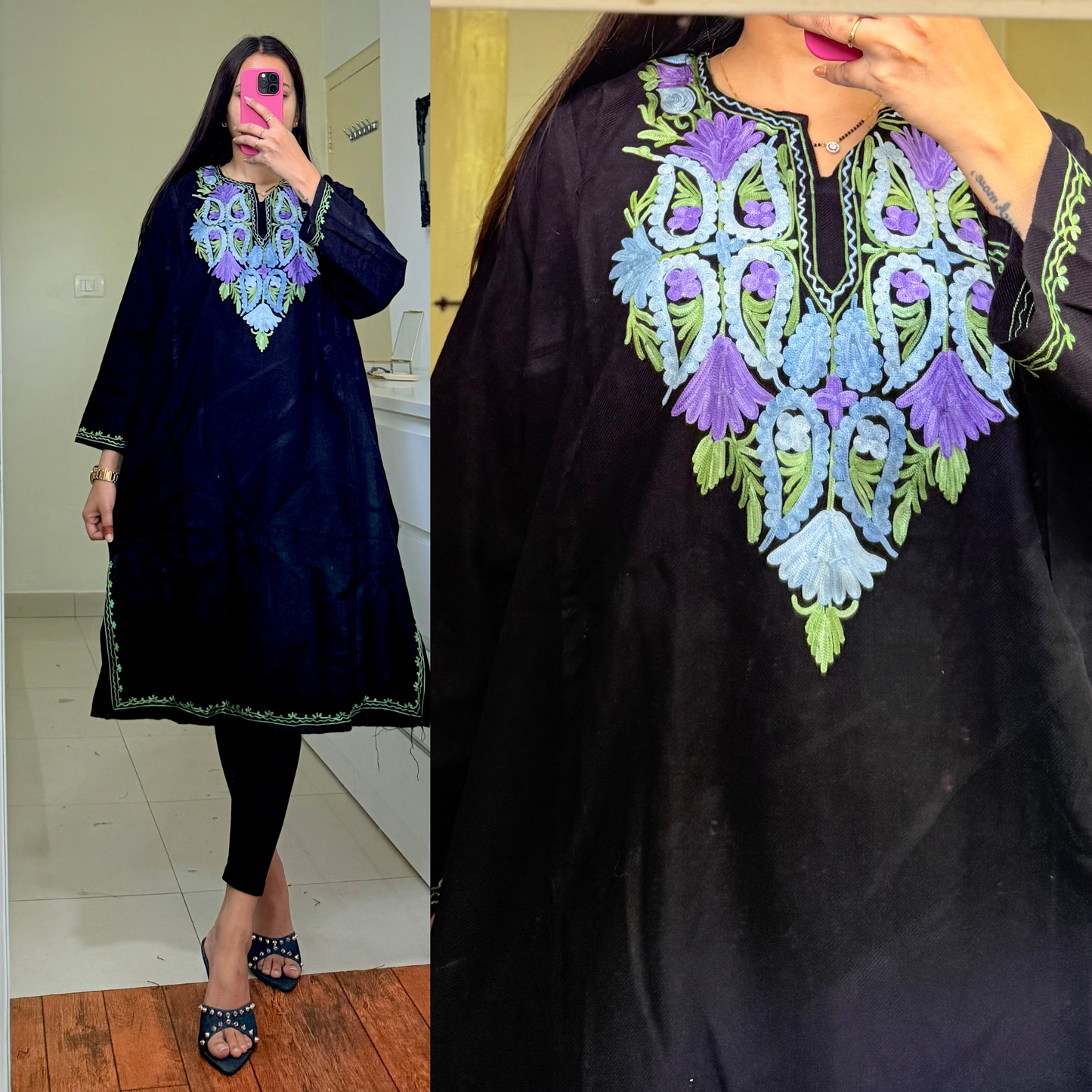 Noori Woollen Kashmiri Pheran- Black
