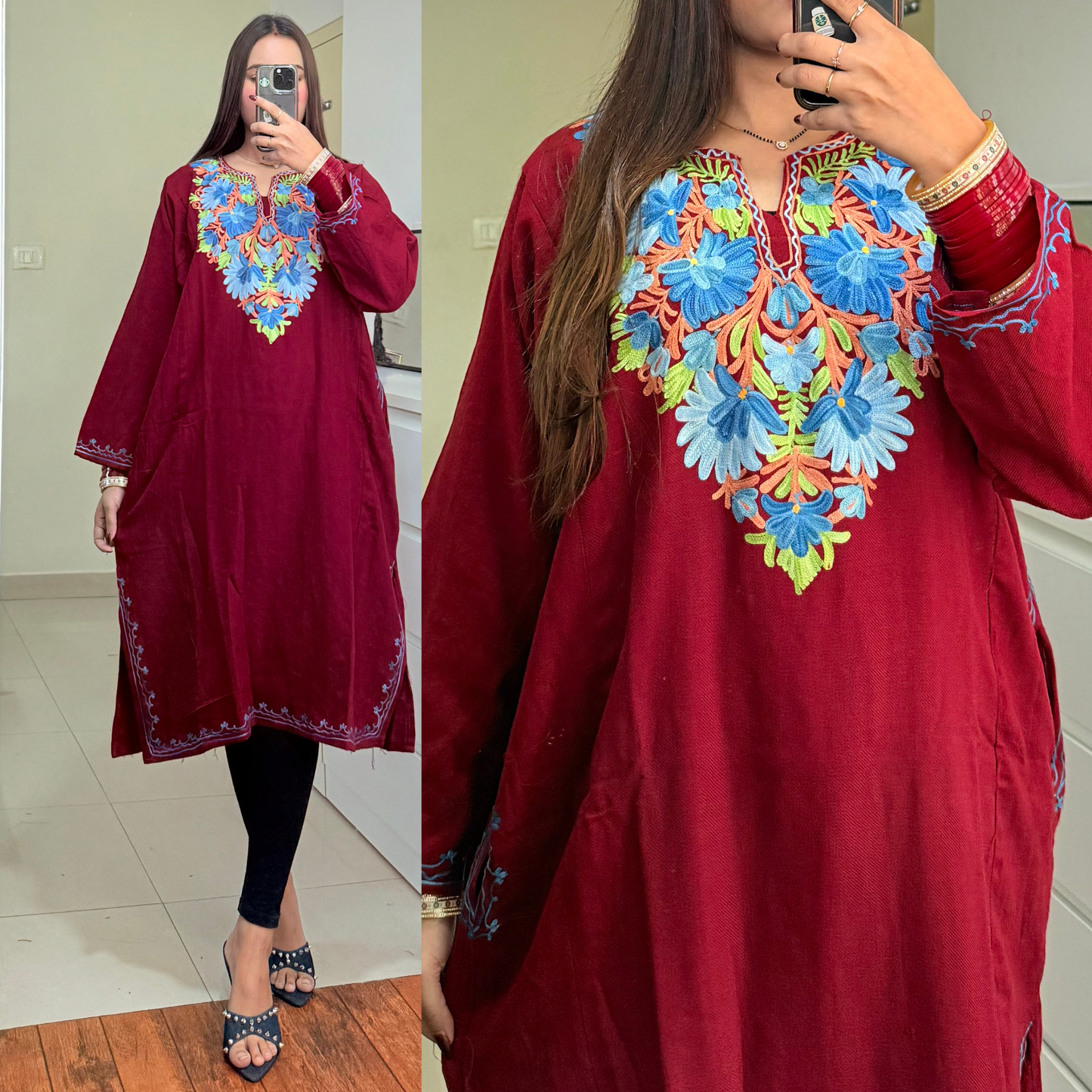 Noori Woolen Kashmiri Pheran- Maroon