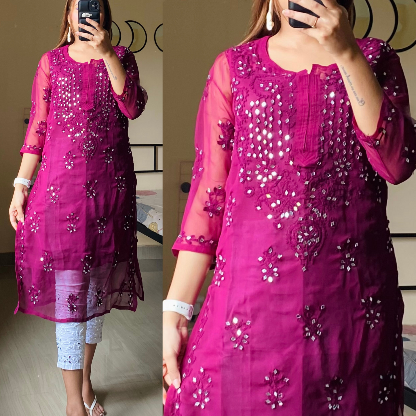 Aari Kurti with Mirror work