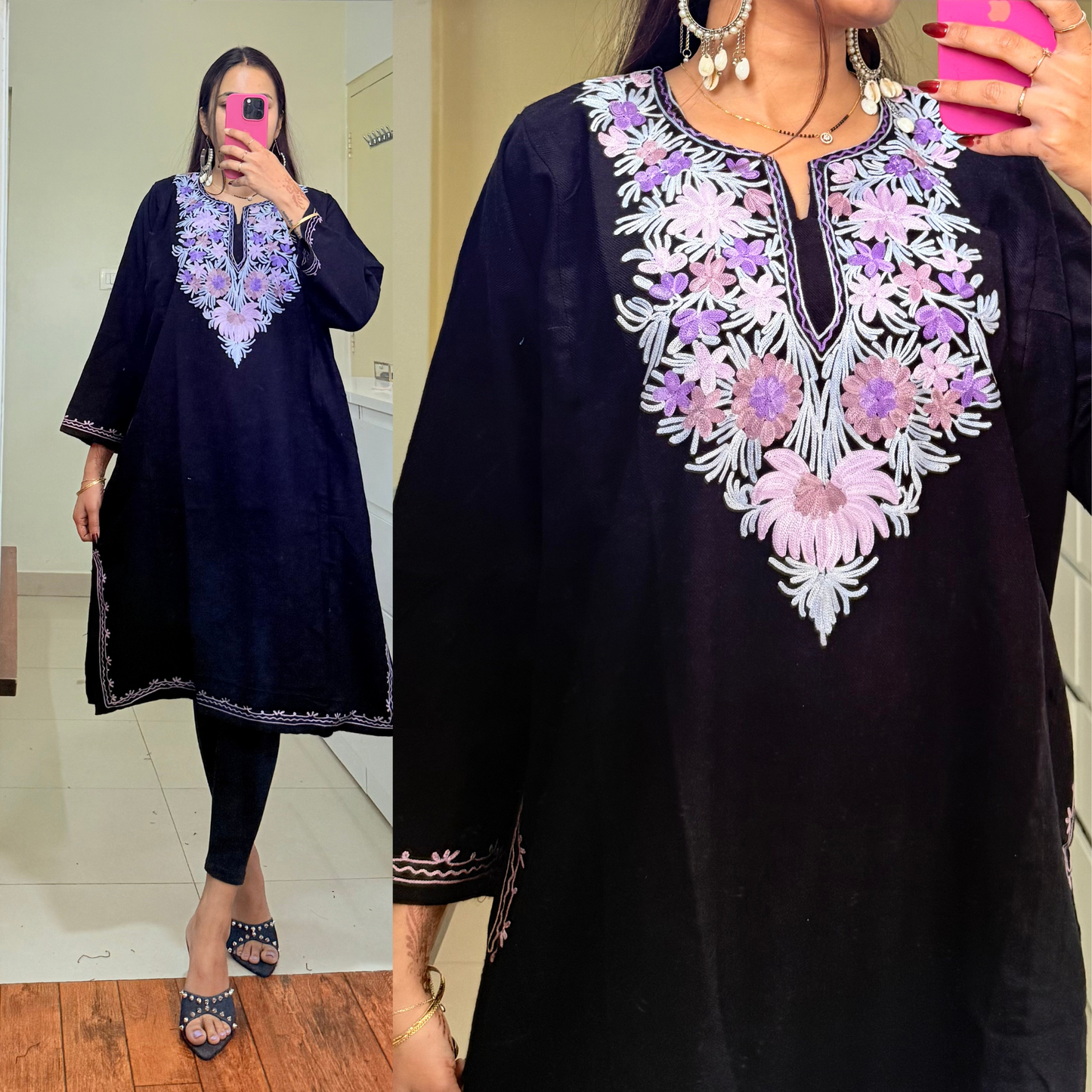 Noori Woollen Kashmiri Pheran-Black