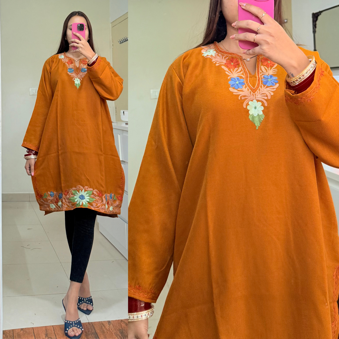 Zooni Woollen Kashmiri Kurti-Mustard Yellow