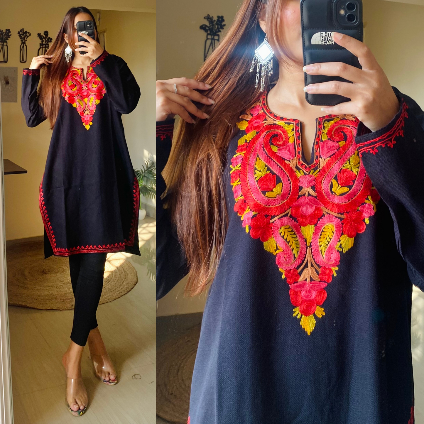 Gauhar Woollen Kashmiri Kurti- Black