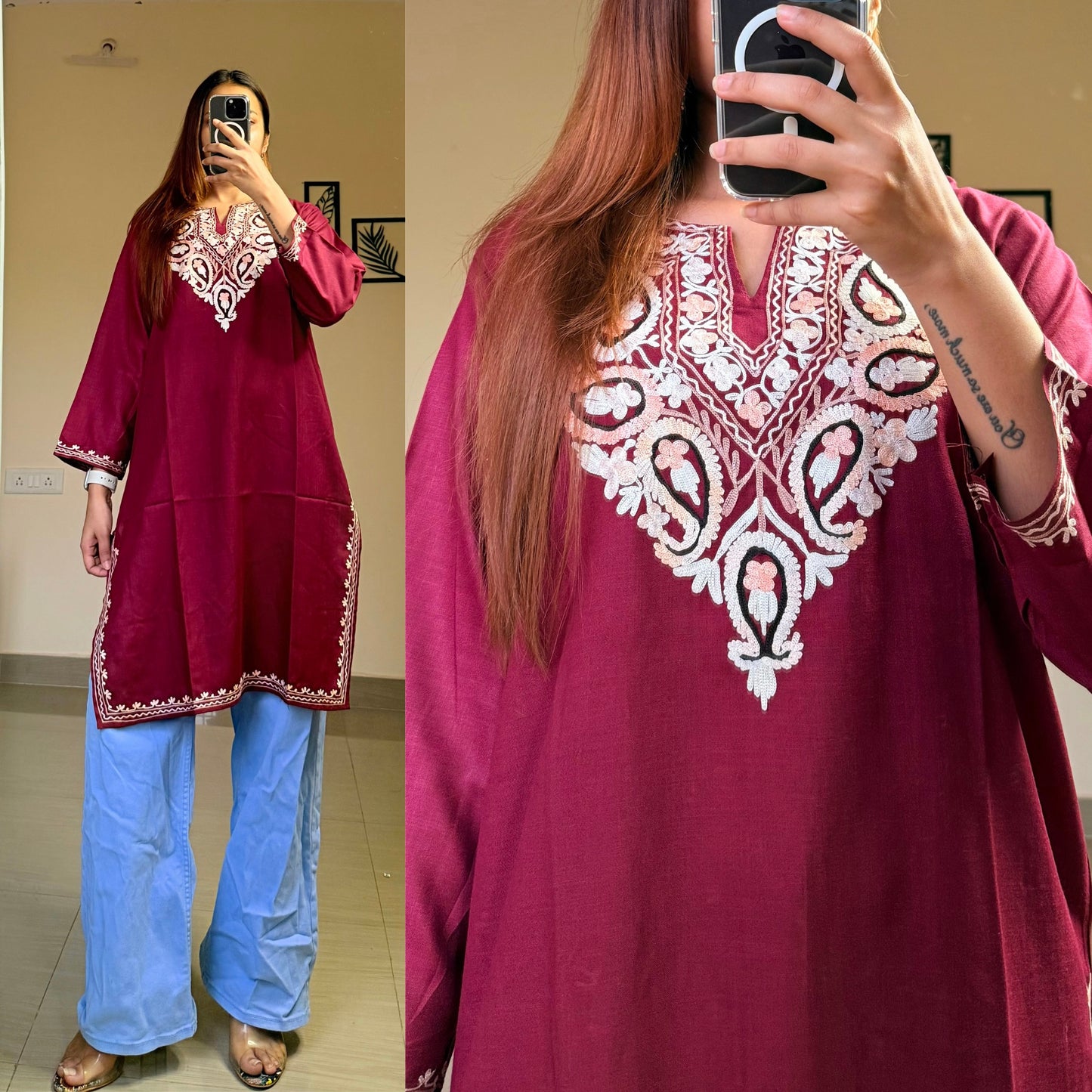 Sufiyana Kashmiri Kurti- Maroon