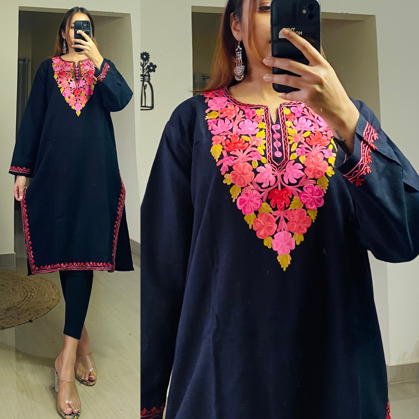 Gauhar Woollen Kashmiri Kurti-Black