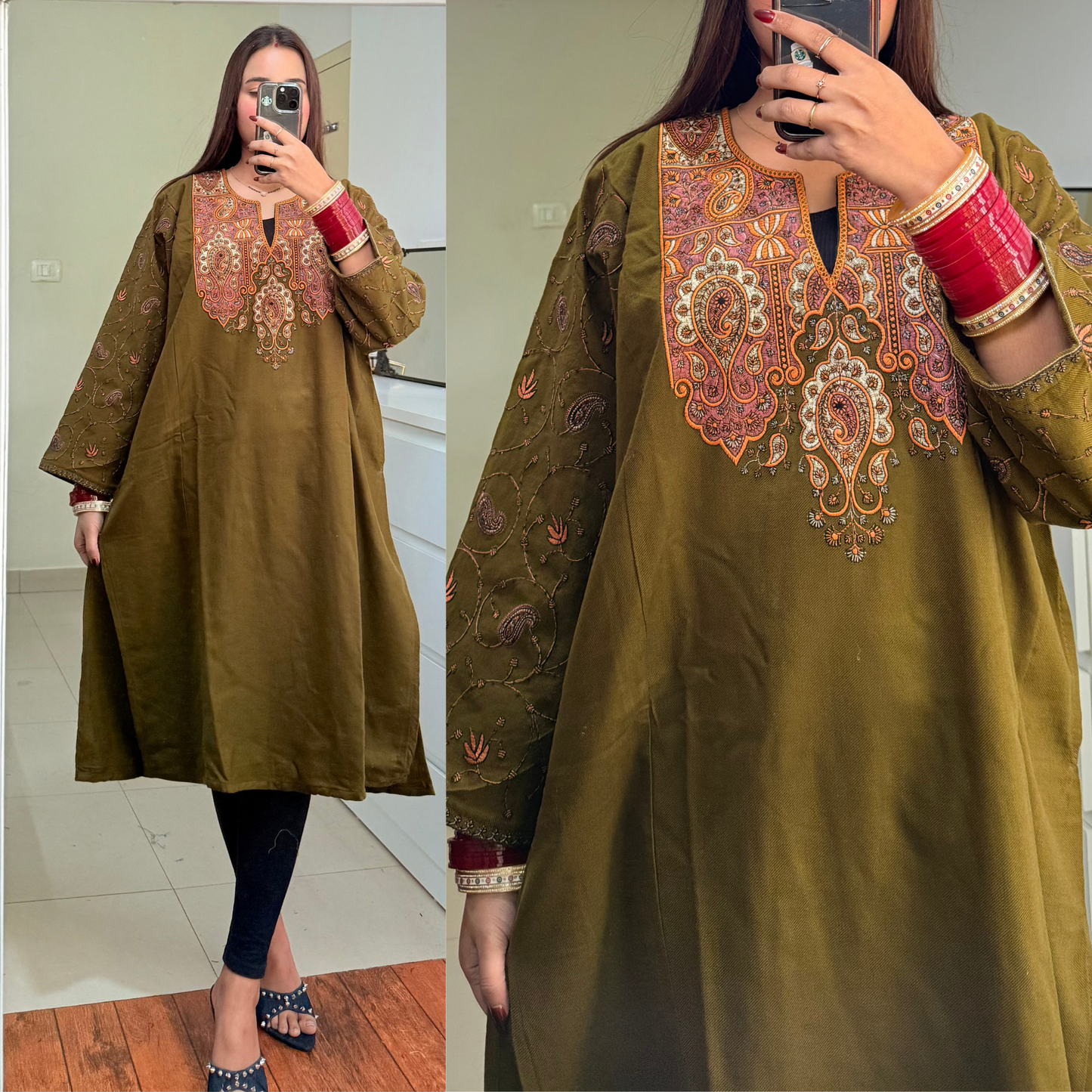 Farah Woolen Kashmiri Pheran- Green