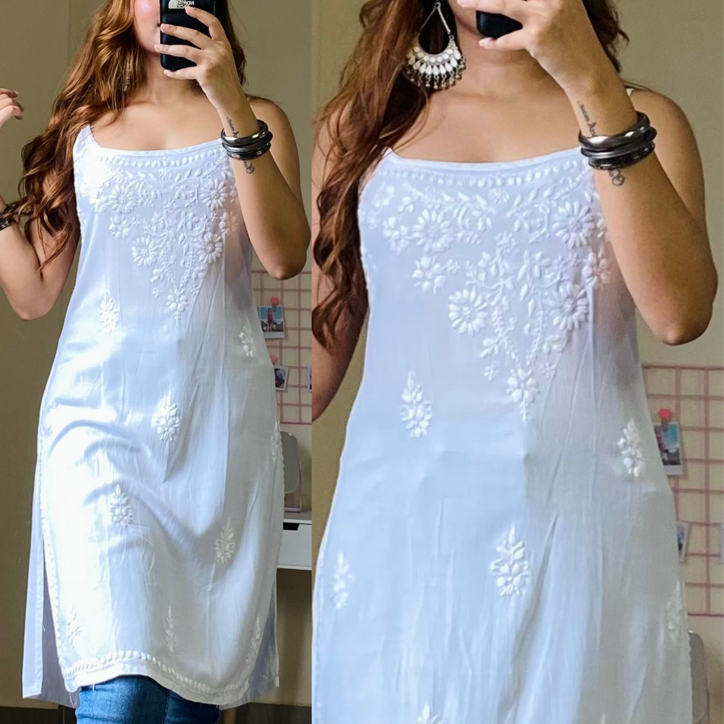 Amaira Noodle Strap Chikankari Kurti-White