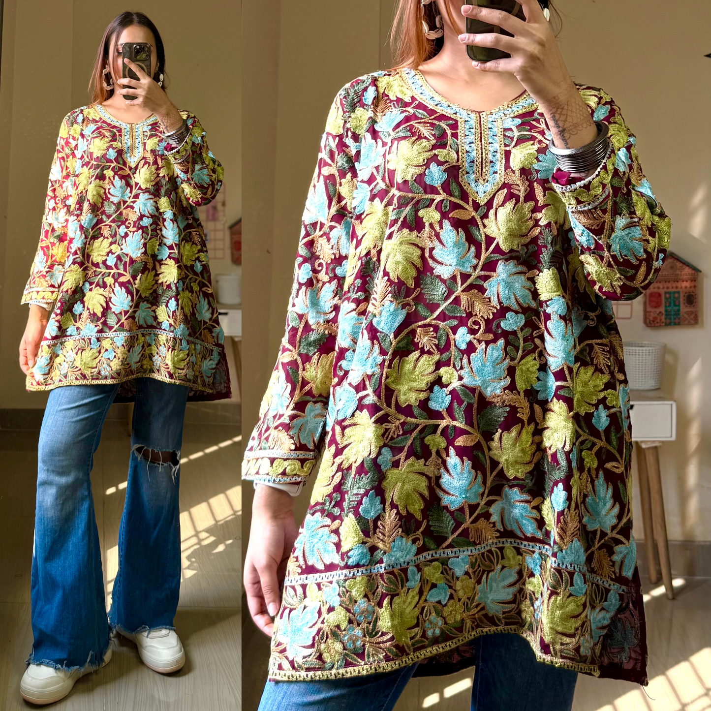 Kasish Kashmiri Aari Kurti-Maroon