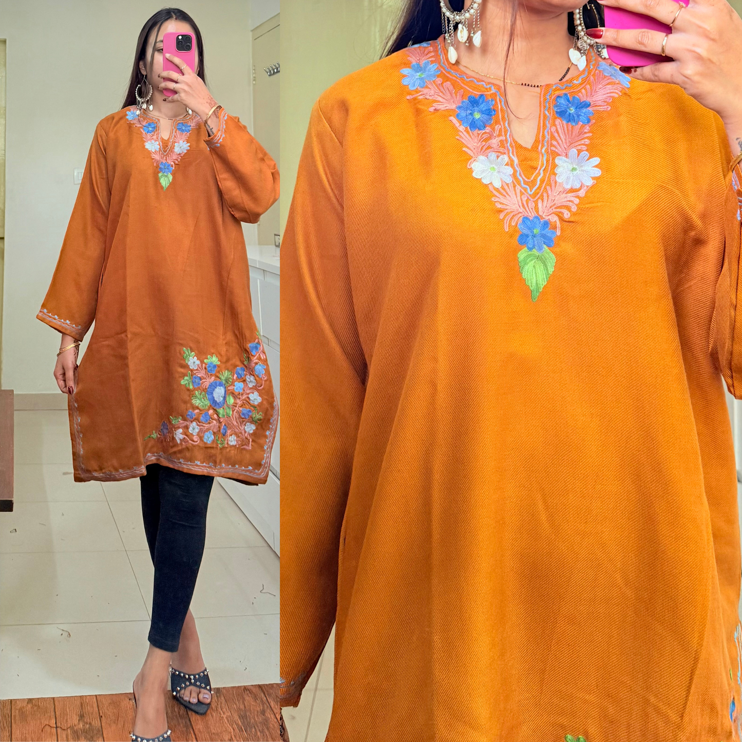 Zooni Woollen Kashmiri Kurti-Mustard Yellow
