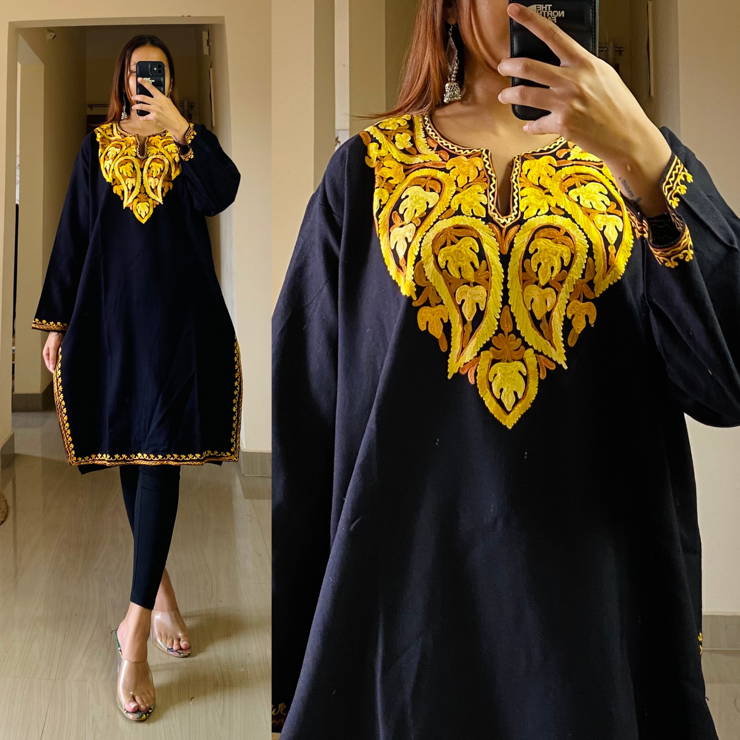 Gauhar Woollen Kashmiri Kurti-Black