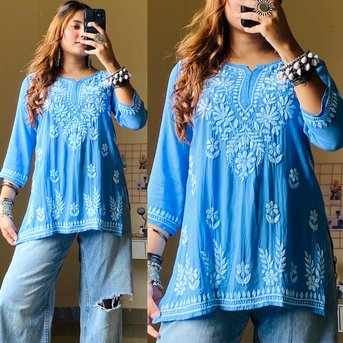 Rini Modal Chikankari Top-Powder Blue