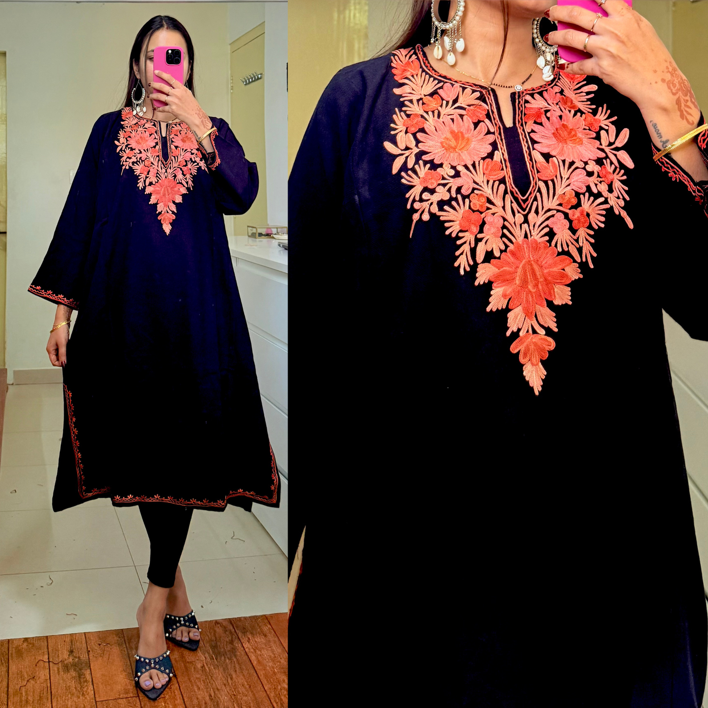 Noori Woollen Kashmiri Pheran-Black