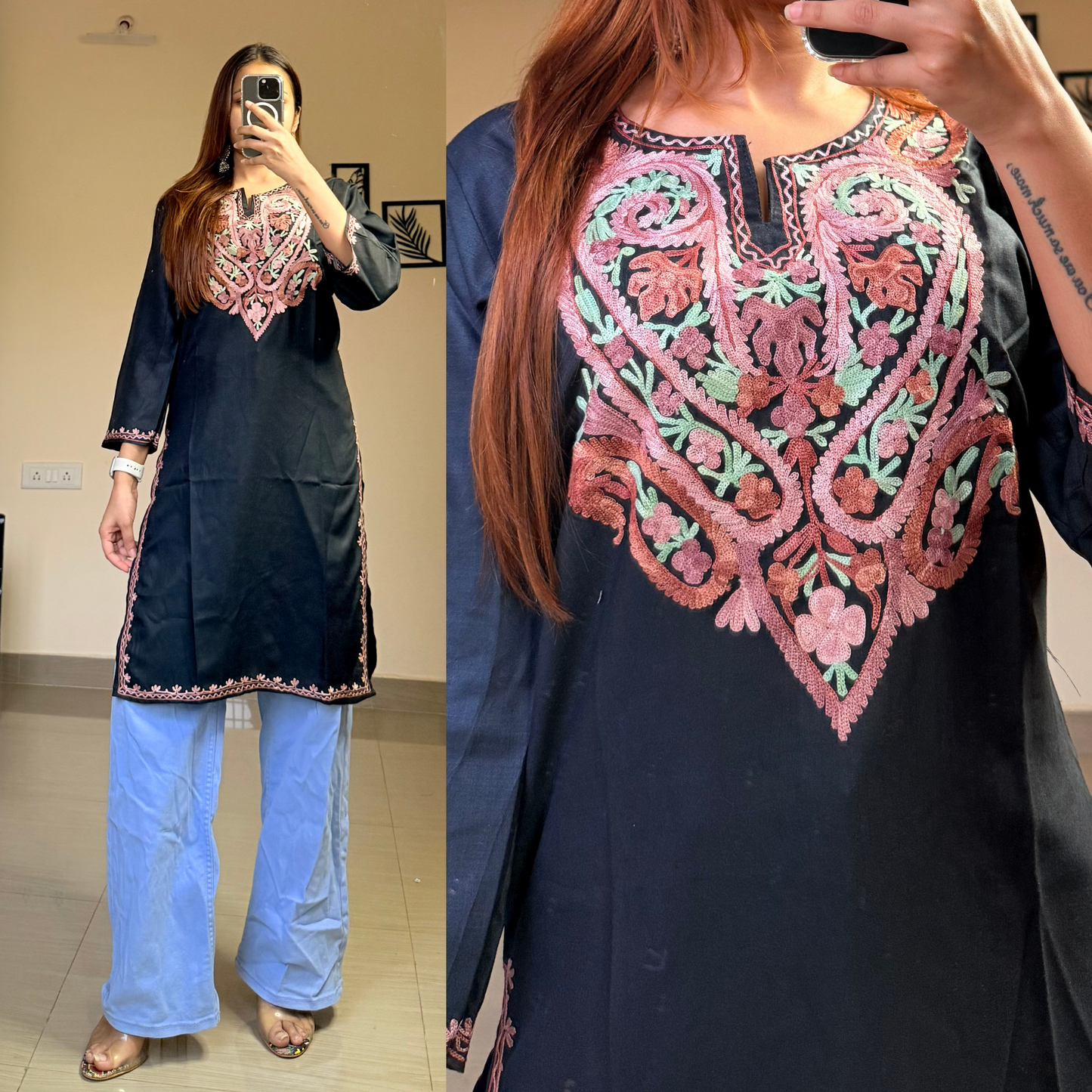 Sufiyana Kashmiri Kurti- Black