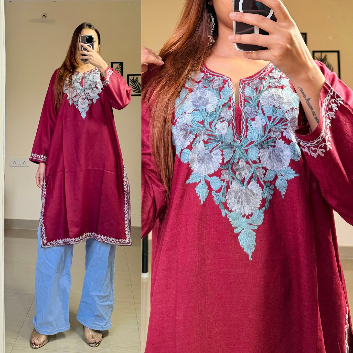 Sufiyana Kashmiri Kurti- Maroon