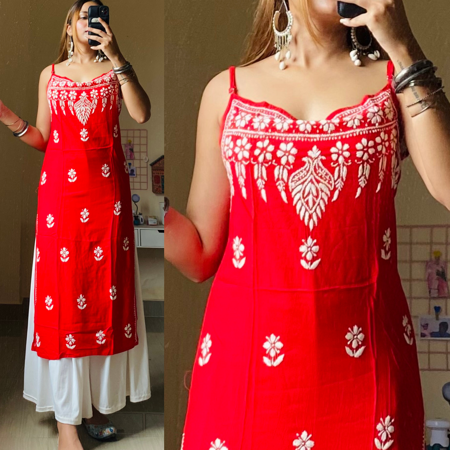Palak Noodle Chikankari Kurti