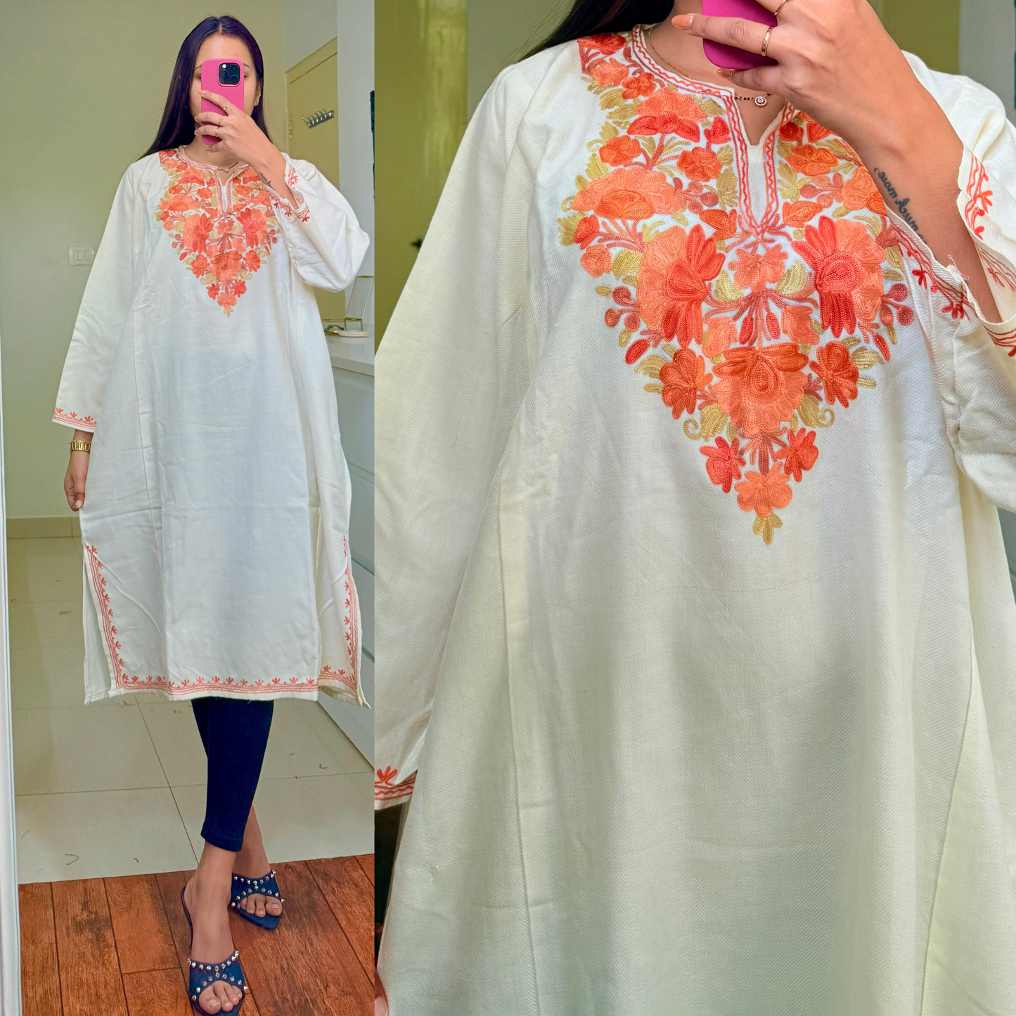 Noori Woollen Kashmiri Pheran- White