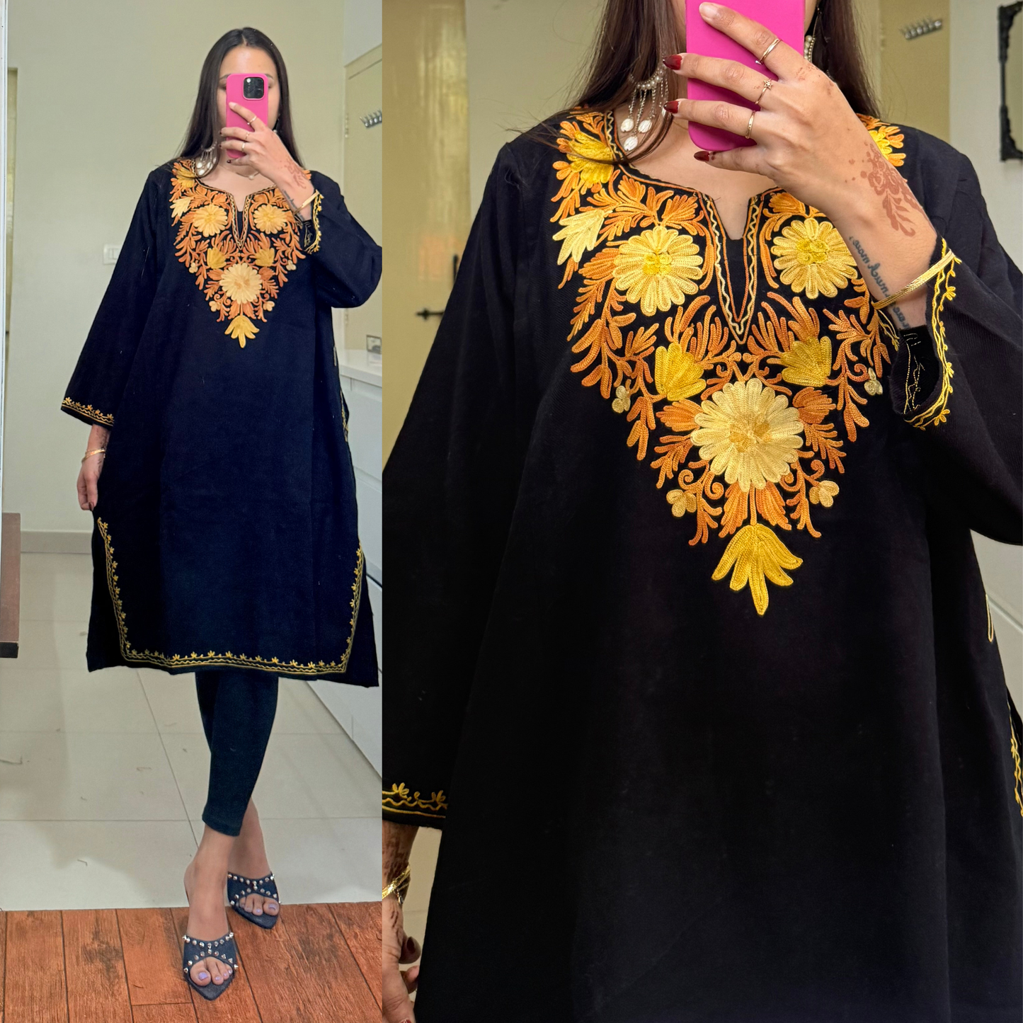 Noori Woollen Kashmiri Pheran-Black