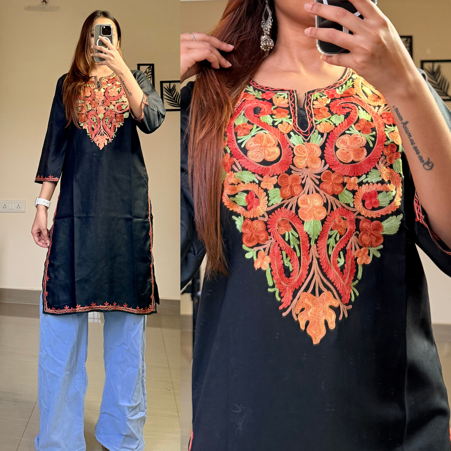 Sufiyana Kashmiri Kurti- Black