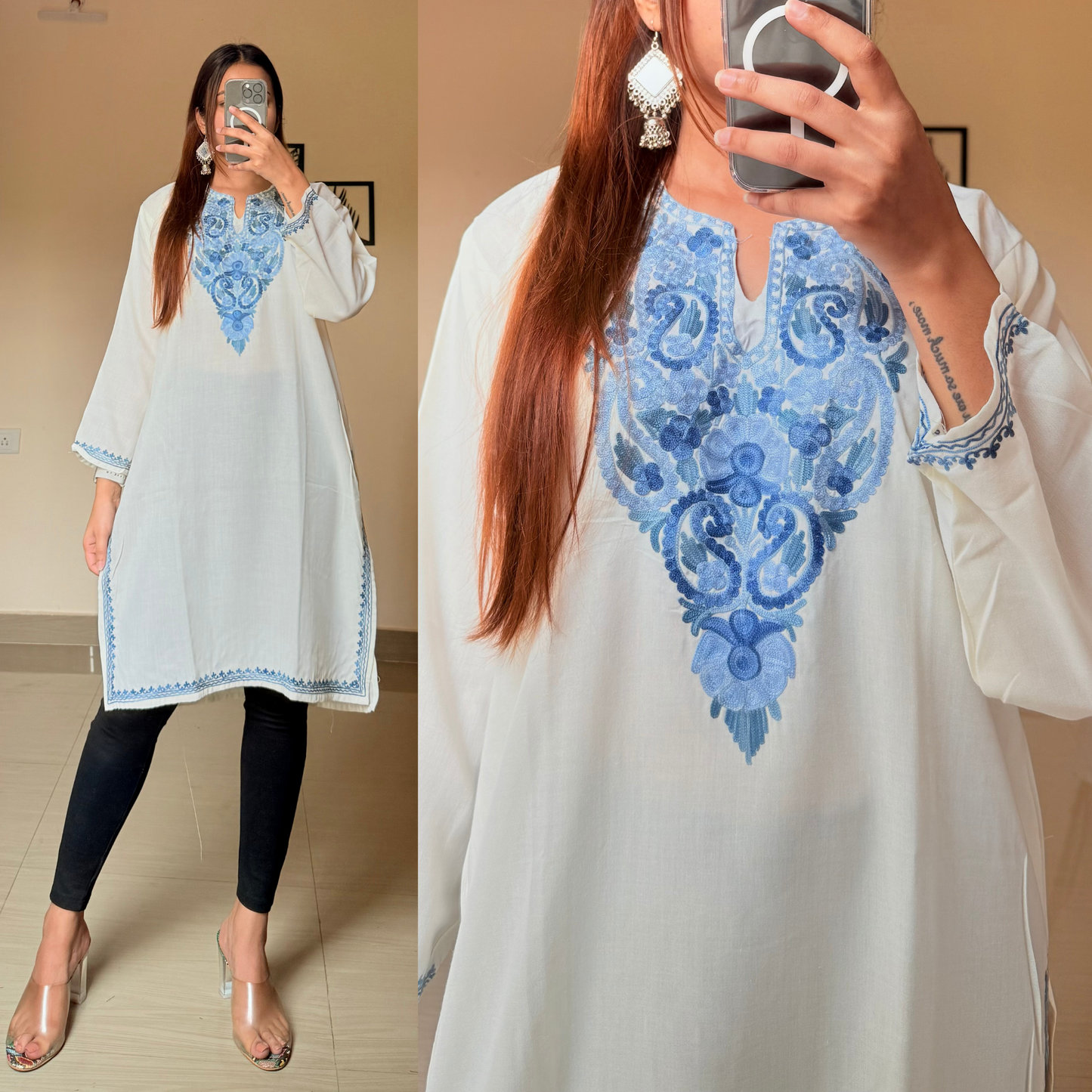 Sufiyana Kashmiri Kurti- White